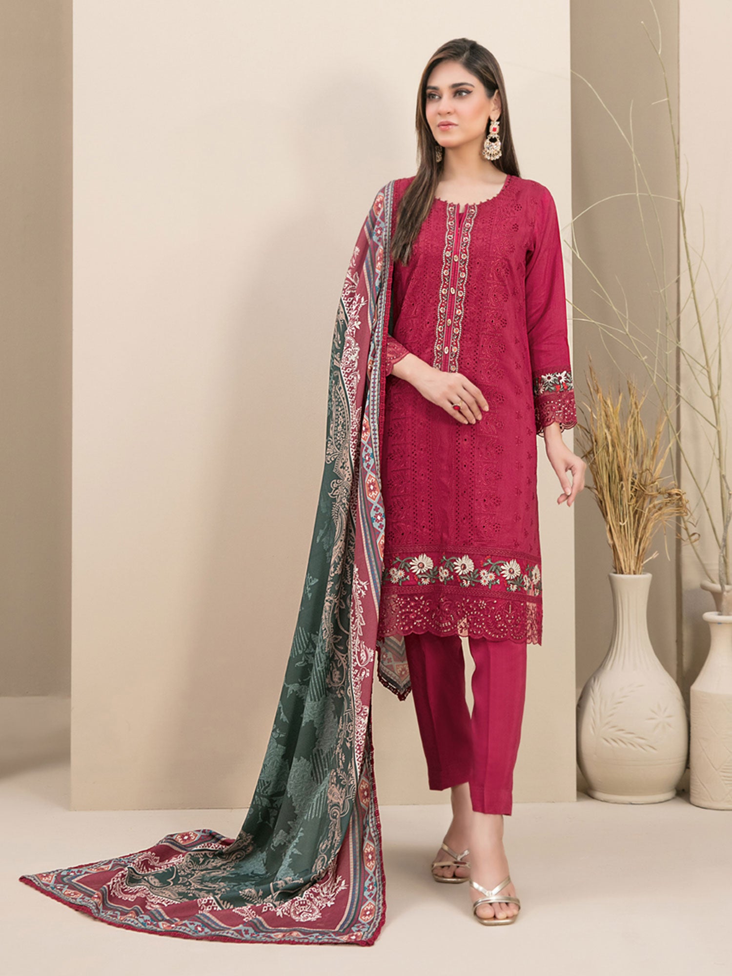 Tawakkal "Feeha" Fancy Embroidered Schiffli Suit (D9648) - Pink