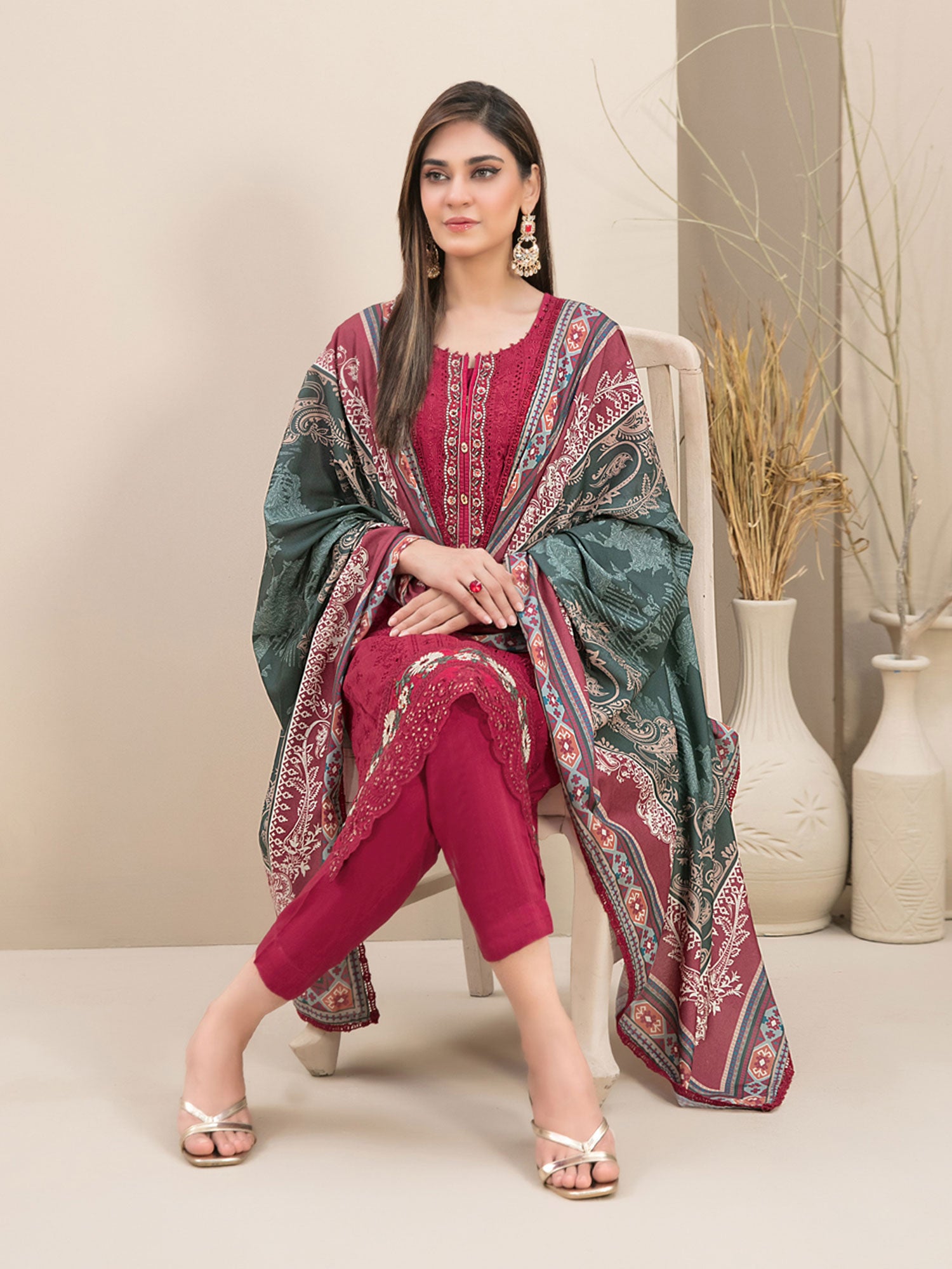 Tawakkal "Feeha" Fancy Embroidered Schiffli Suit (D9648) - Pink