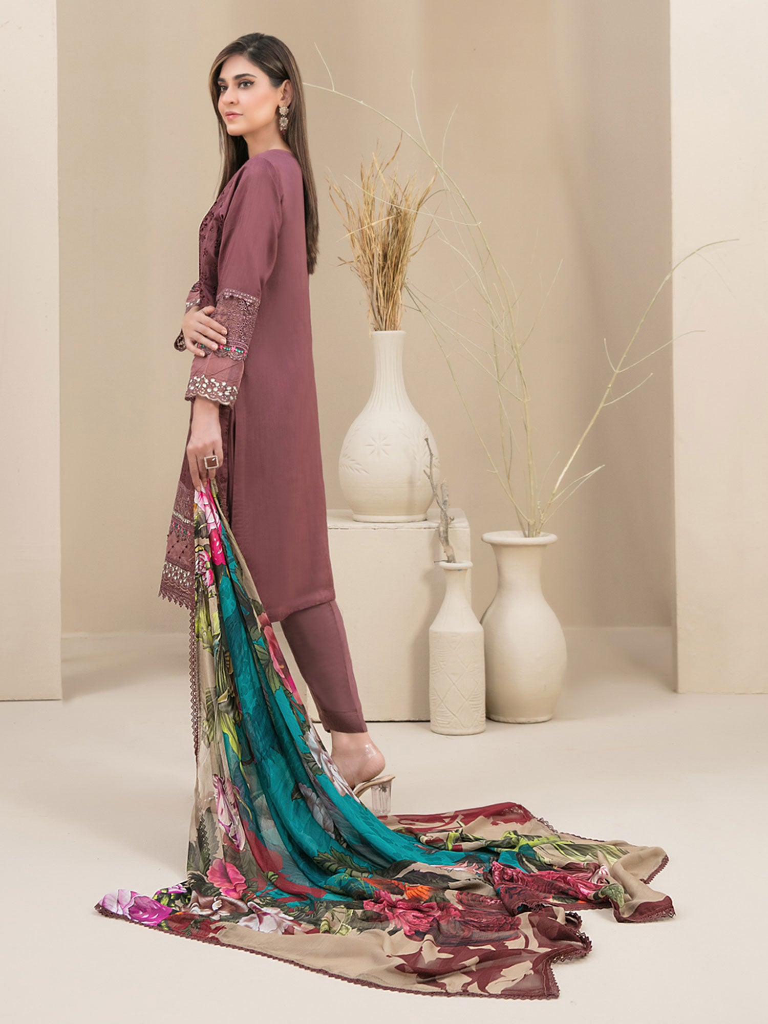 Tawakkal "Feeha" Fancy Embroidered Schiffli Suit (D9651) - Dusky Pink