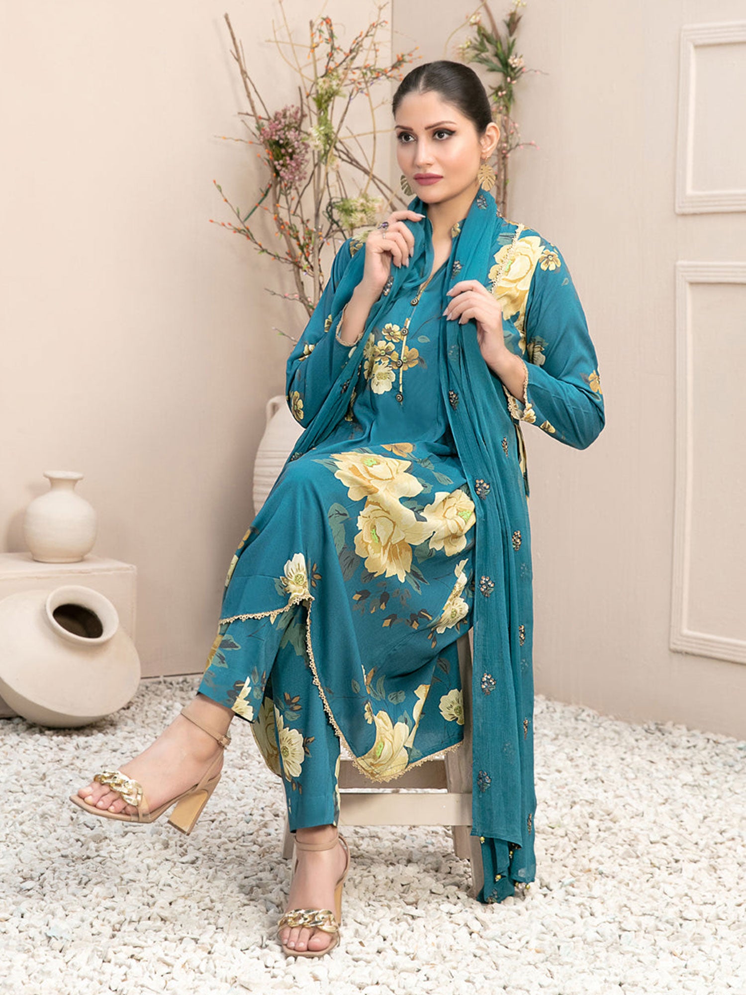 Tawakkal "Lida" Casual Staple Linen Suit (D9899) - Teal