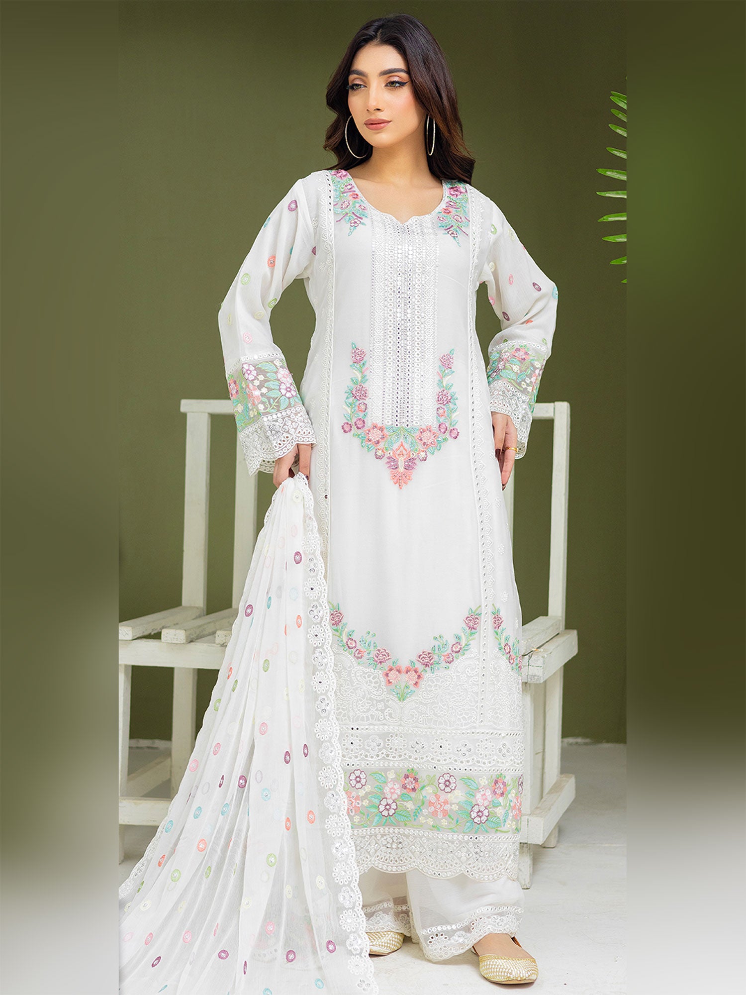 Luxury Embroidered Chiffon Suit (Vol.01) - White