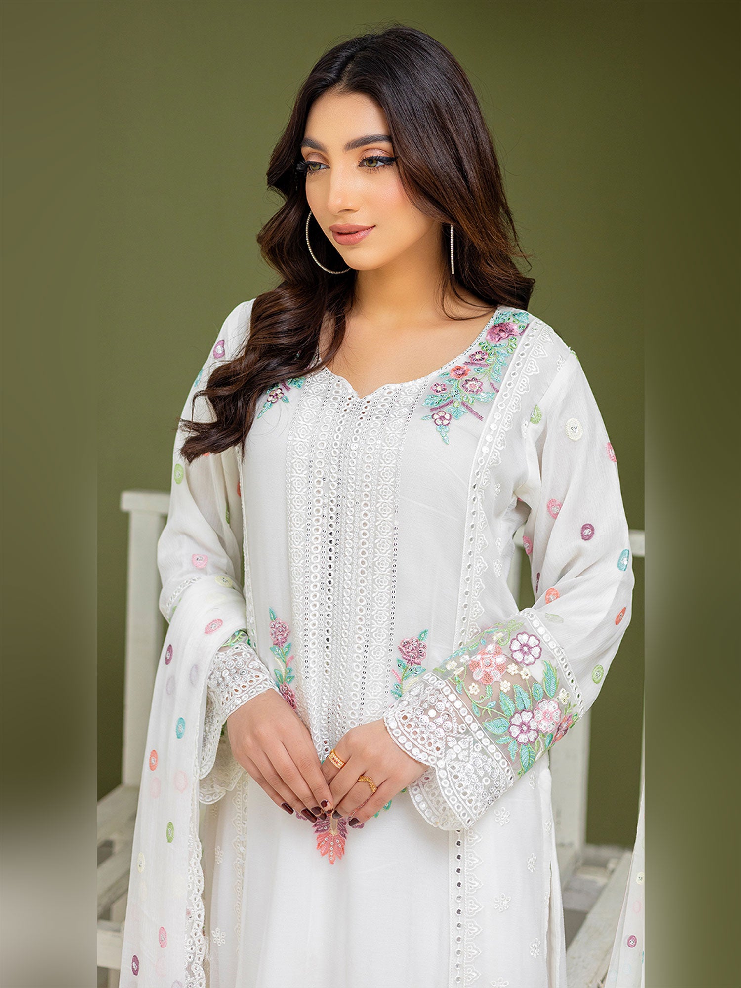 Luxury Embroidered Chiffon Suit (Vol.01) - White