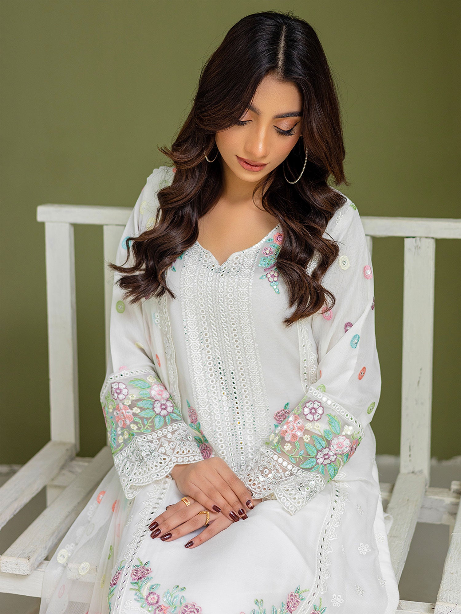 Luxury Embroidered Chiffon Suit (Vol.01) - White