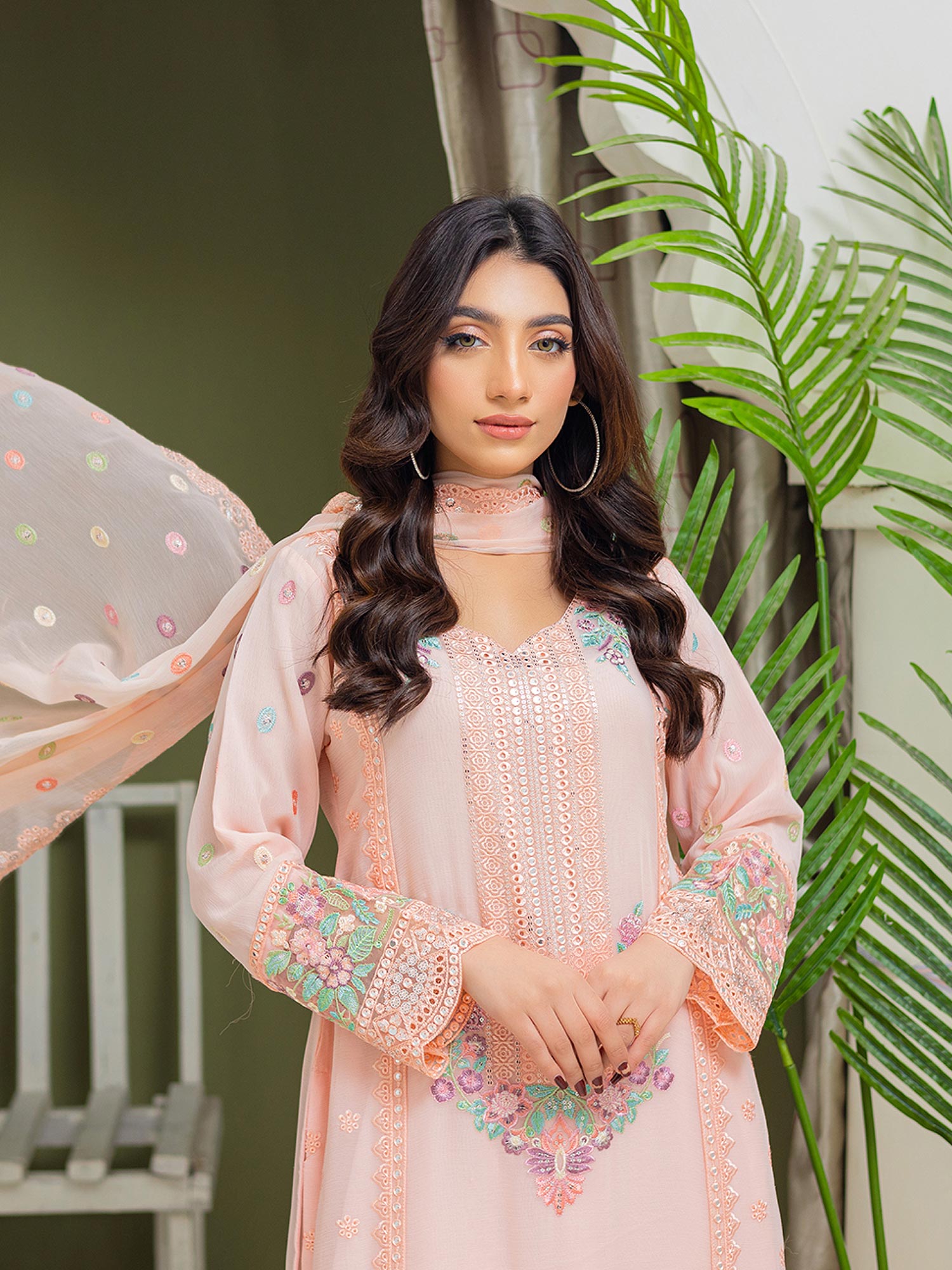 Luxury Embroidered Chiffon Suit (Vol.01) - Peach