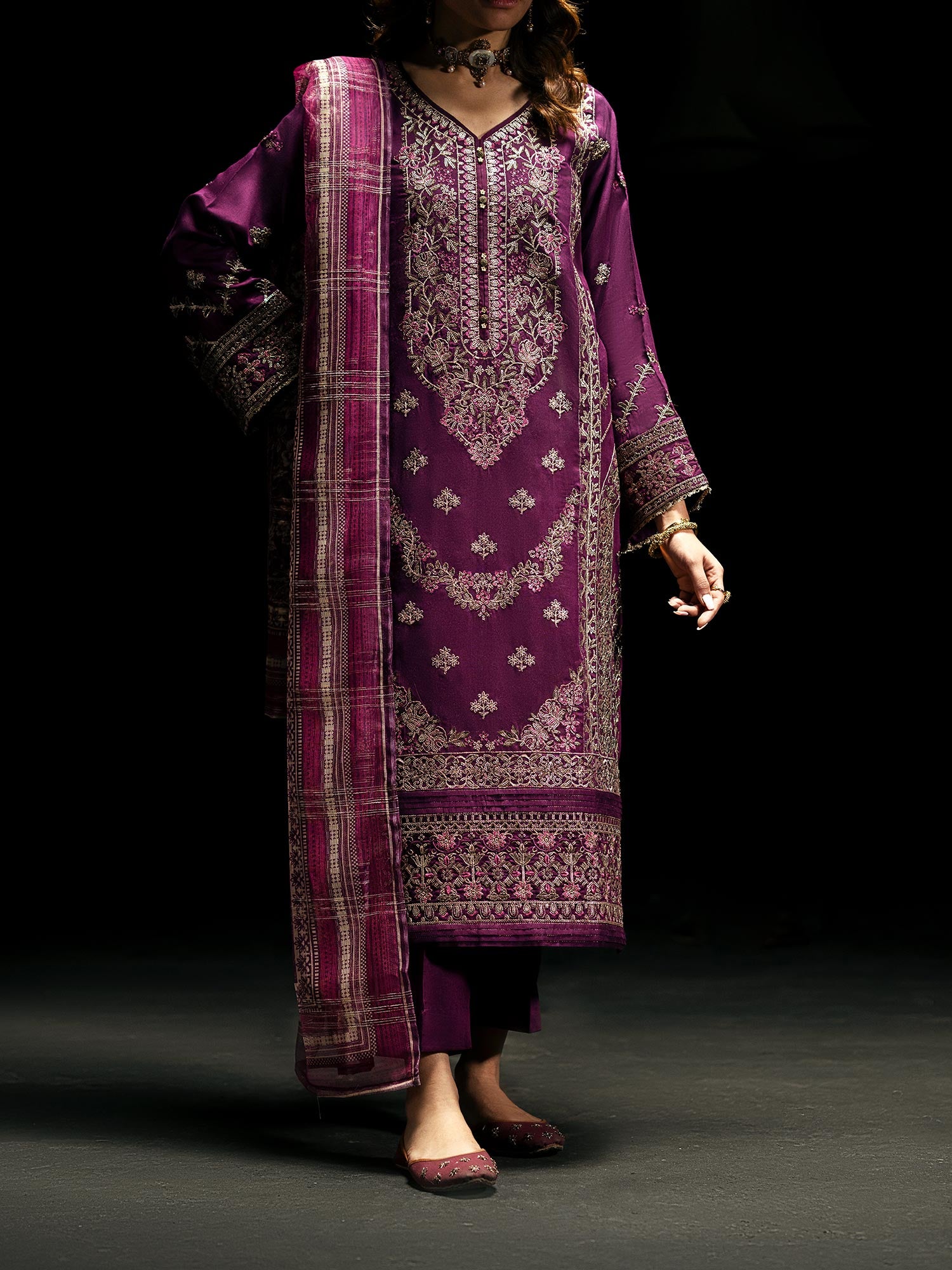 Casual Lite "Boutique" Embroidered Luxury Viscose Suit - Magenta