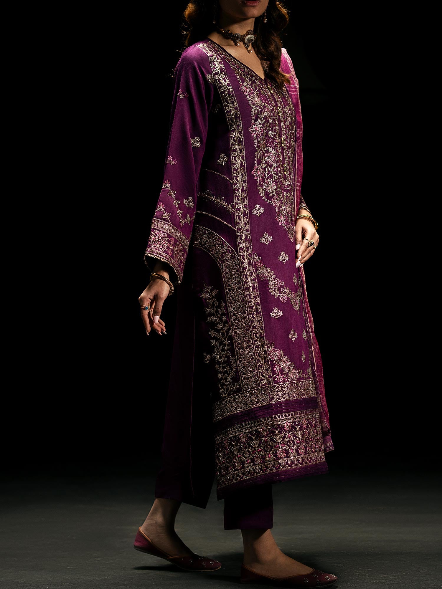 Casual Lite "Boutique" Embroidered Luxury Viscose Suit - Magenta