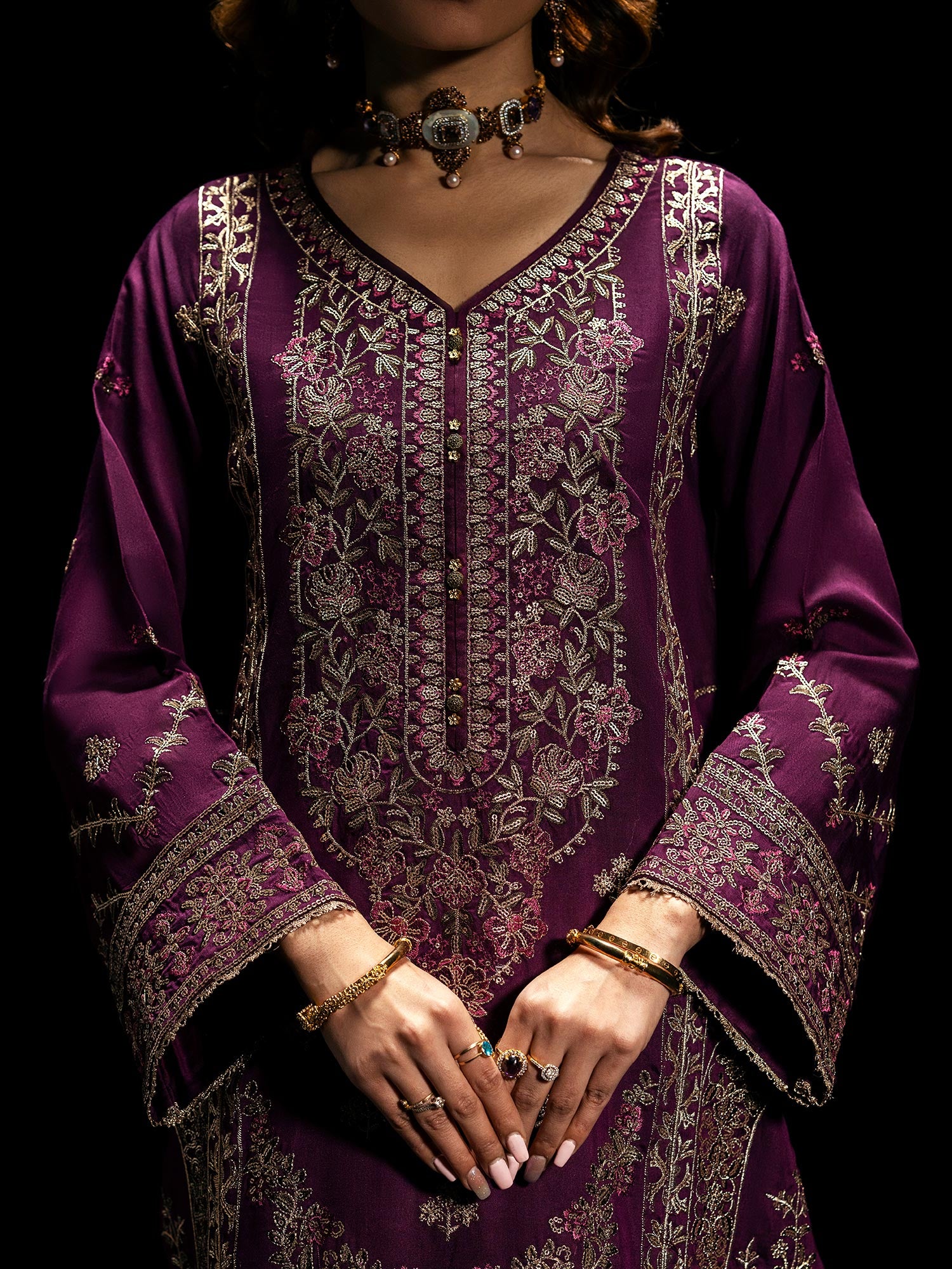 Casual Lite "Boutique" Embroidered Luxury Viscose Suit - Magenta