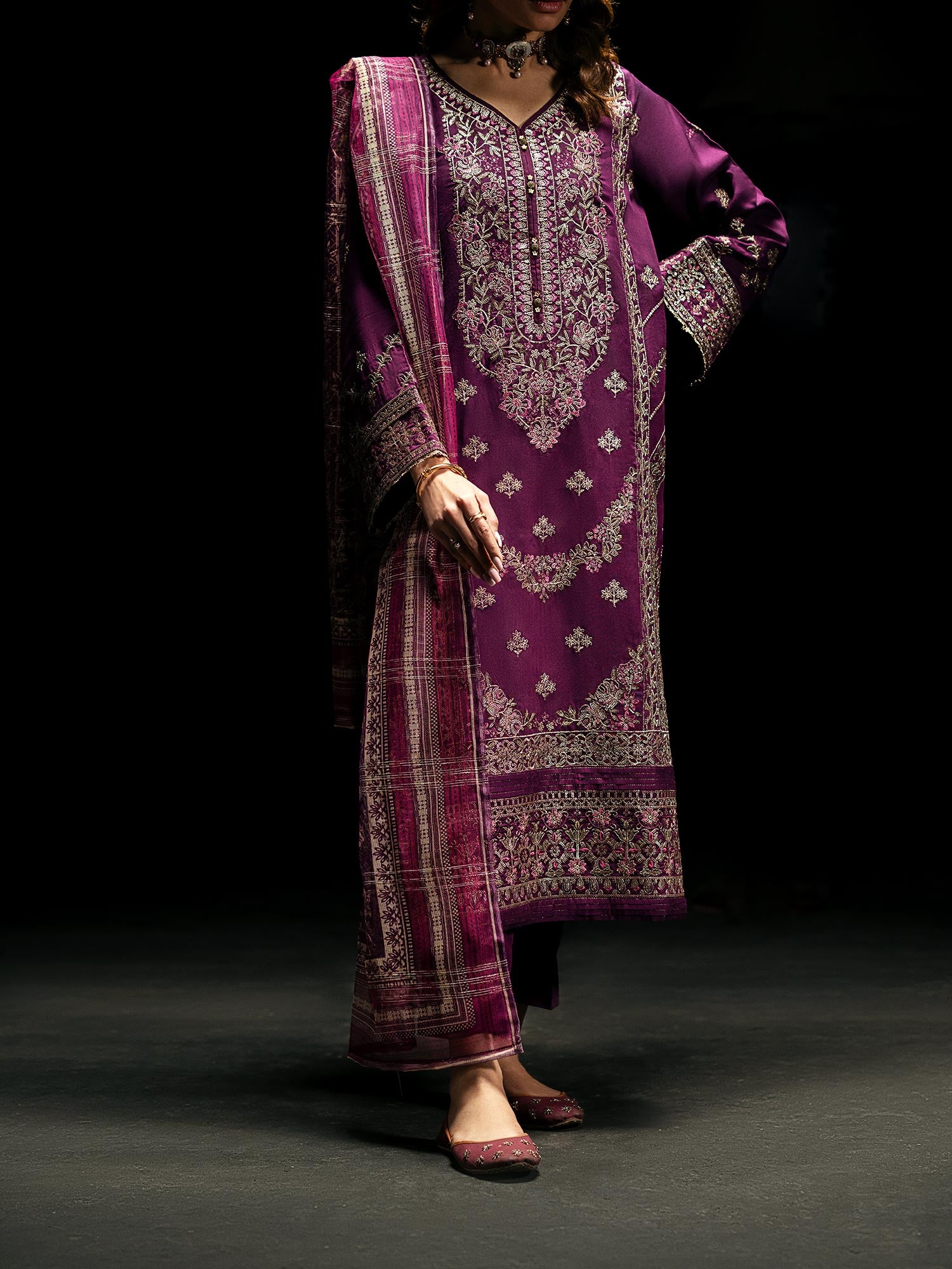 Casual Lite "Boutique" Embroidered Luxury Viscose Suit - Magenta