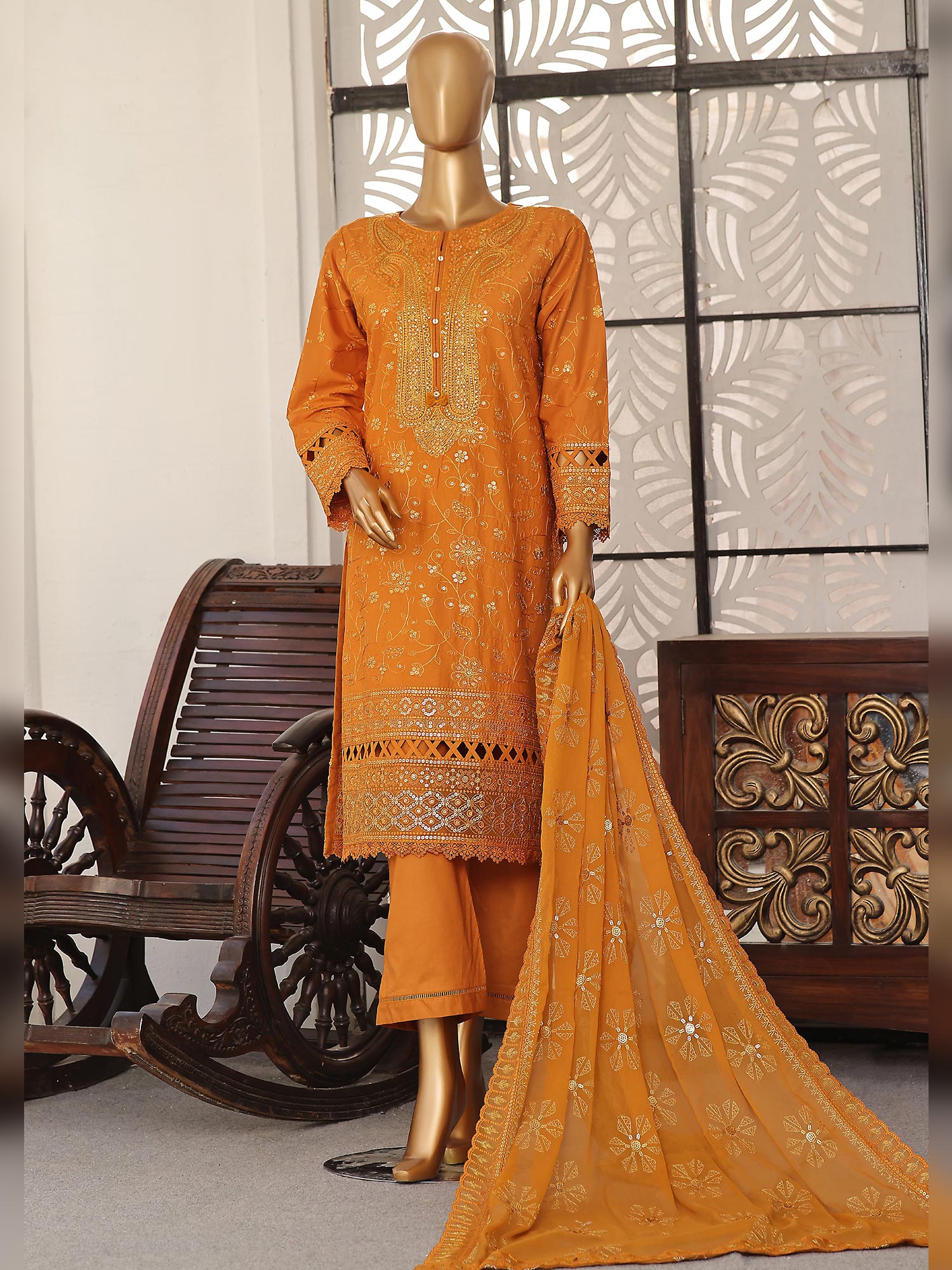 Sadabahar Lucknowi Chikankari Embroidered 3-Piece Suit (D-06)