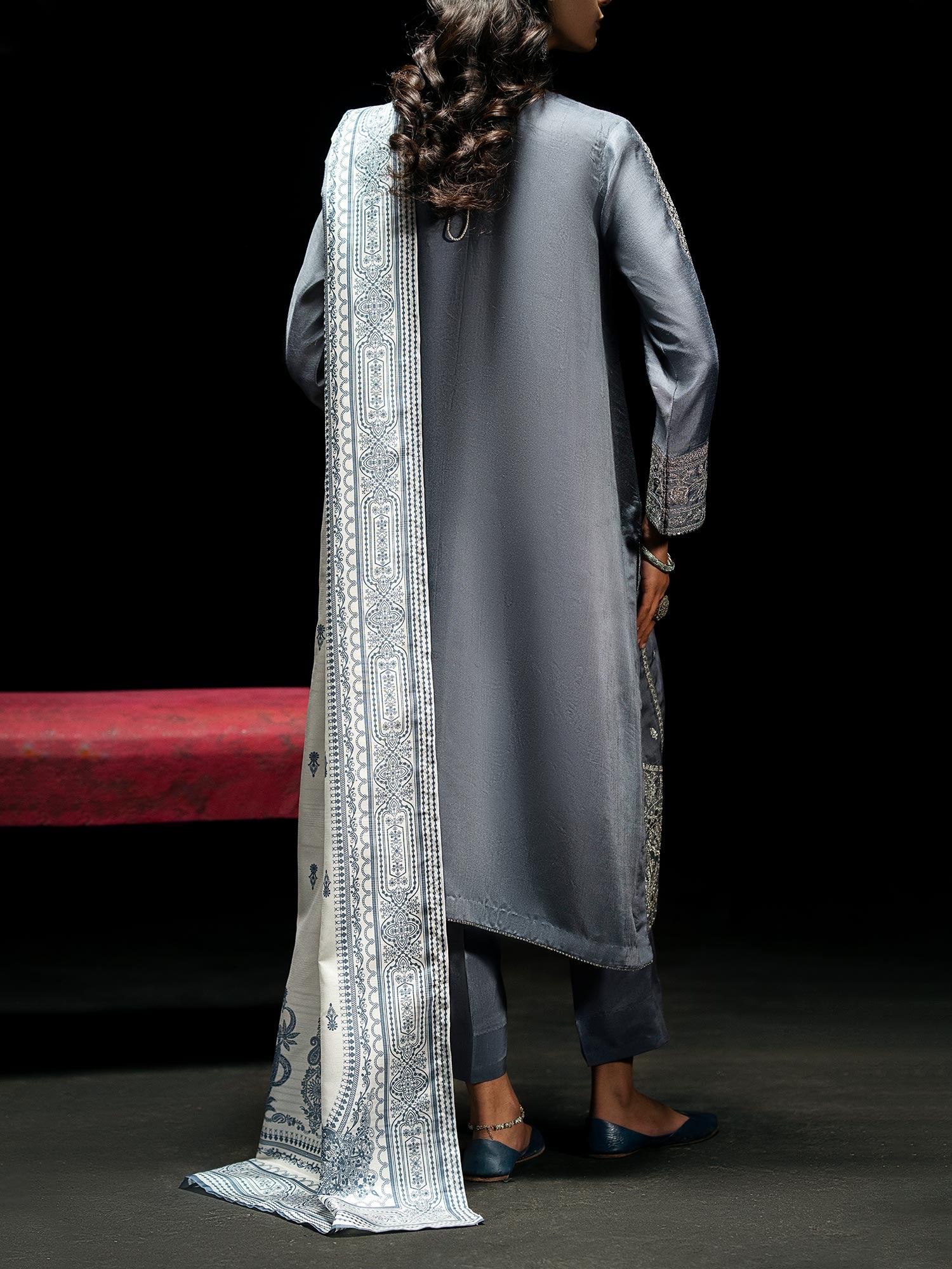 Casual Lite "Boutique" Embroidered Luxury Viscose Suit - Blue-Grey