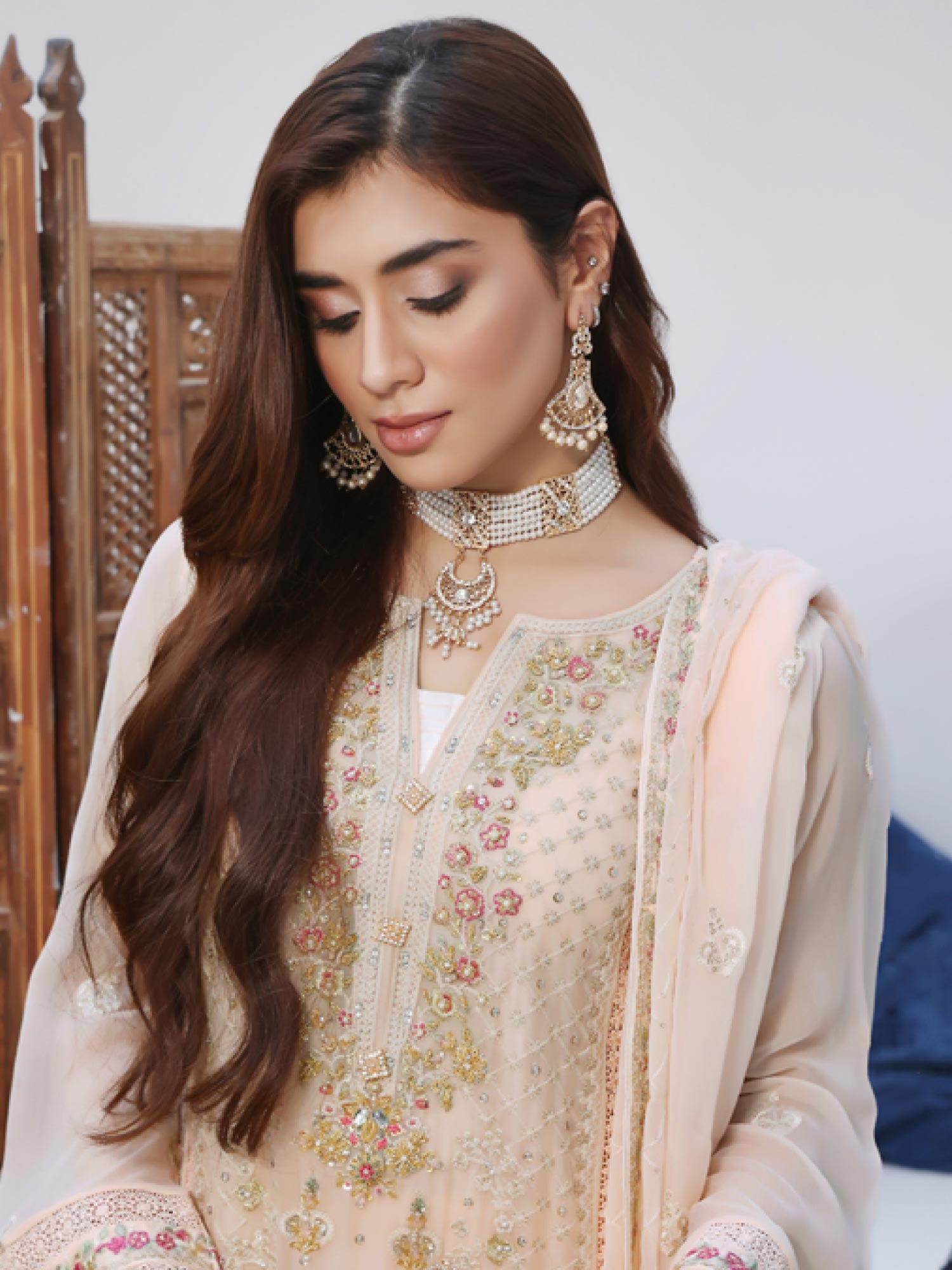 Wardah Uzair Luxury Pret Embroidered Chiffon Suit - Peach