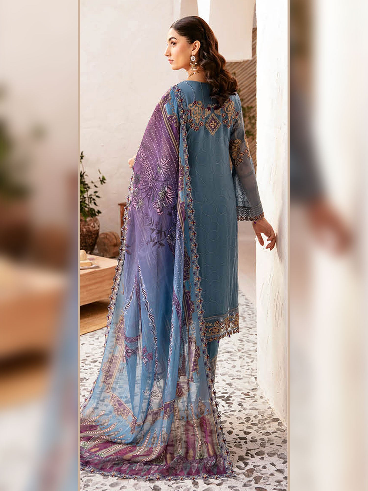 Ramsha "Rangoon" Luxury Chiffon 3-Piece Suit - Cobalt Blue (D1202)