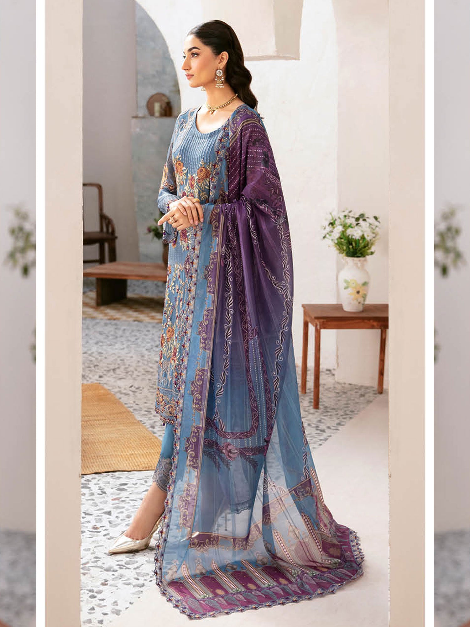 Ramsha "Rangoon" Luxury Chiffon 3-Piece Suit - Cobalt Blue (D1202)