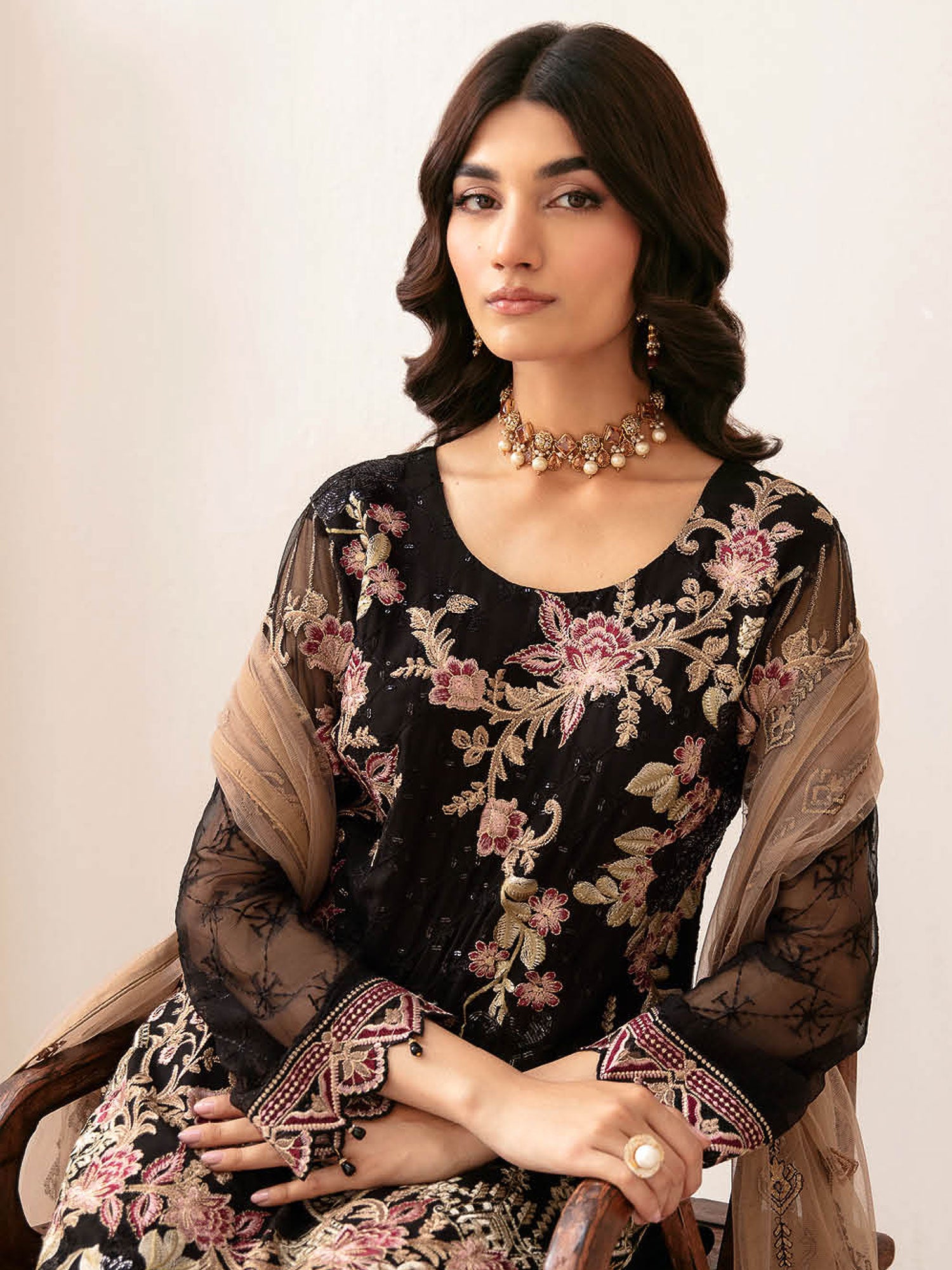 Ramsha "Rangoon" Luxury Chiffon 3-Piece Suit - Black (D1204)