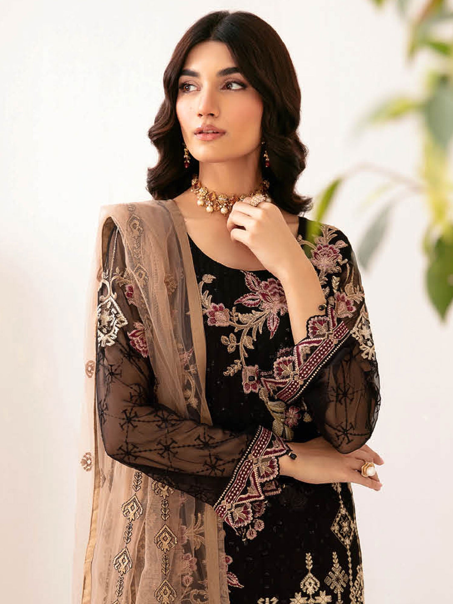 Ramsha "Rangoon" Luxury Chiffon 3-Piece Suit - Black (D1204)