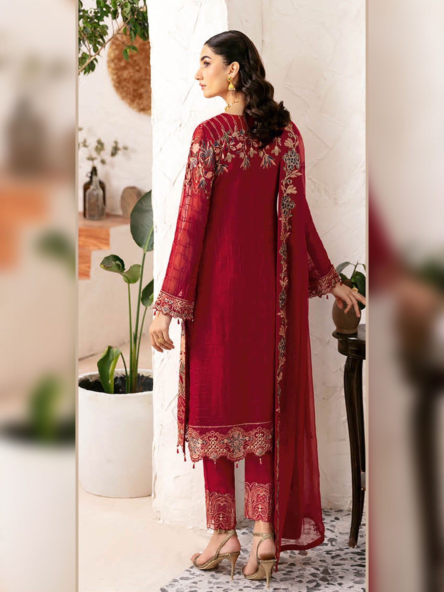 Ramsha "Rangoon" Luxury Chiffon 3-Piece Suit - Red (D1205)