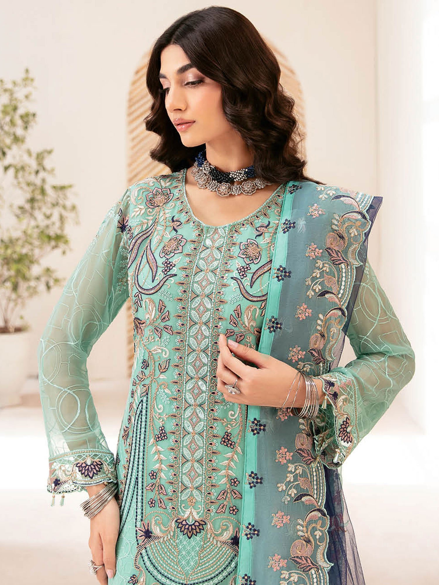 Ramsha "Rangoon" Luxury Chiffon 3-Piece Suit - Mint Green (D1207)