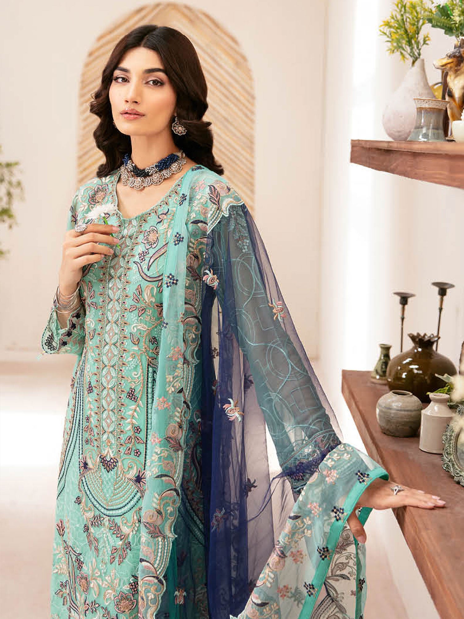 Ramsha "Rangoon" Luxury Chiffon 3-Piece Suit - Mint Green (D1207)