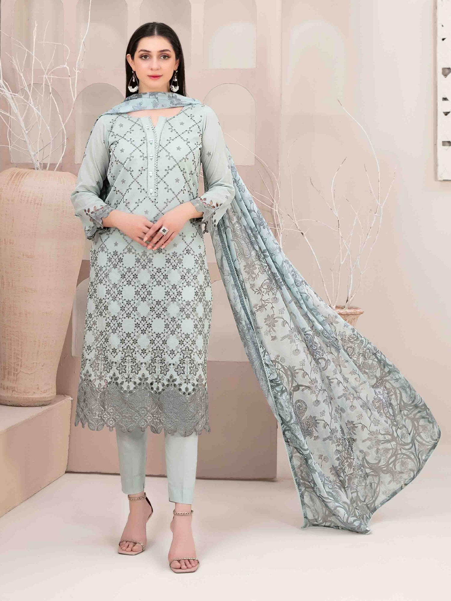 Tawakkal "Mehri" Fancy Embroidered Lawn Suit (D3070) - Pistachio