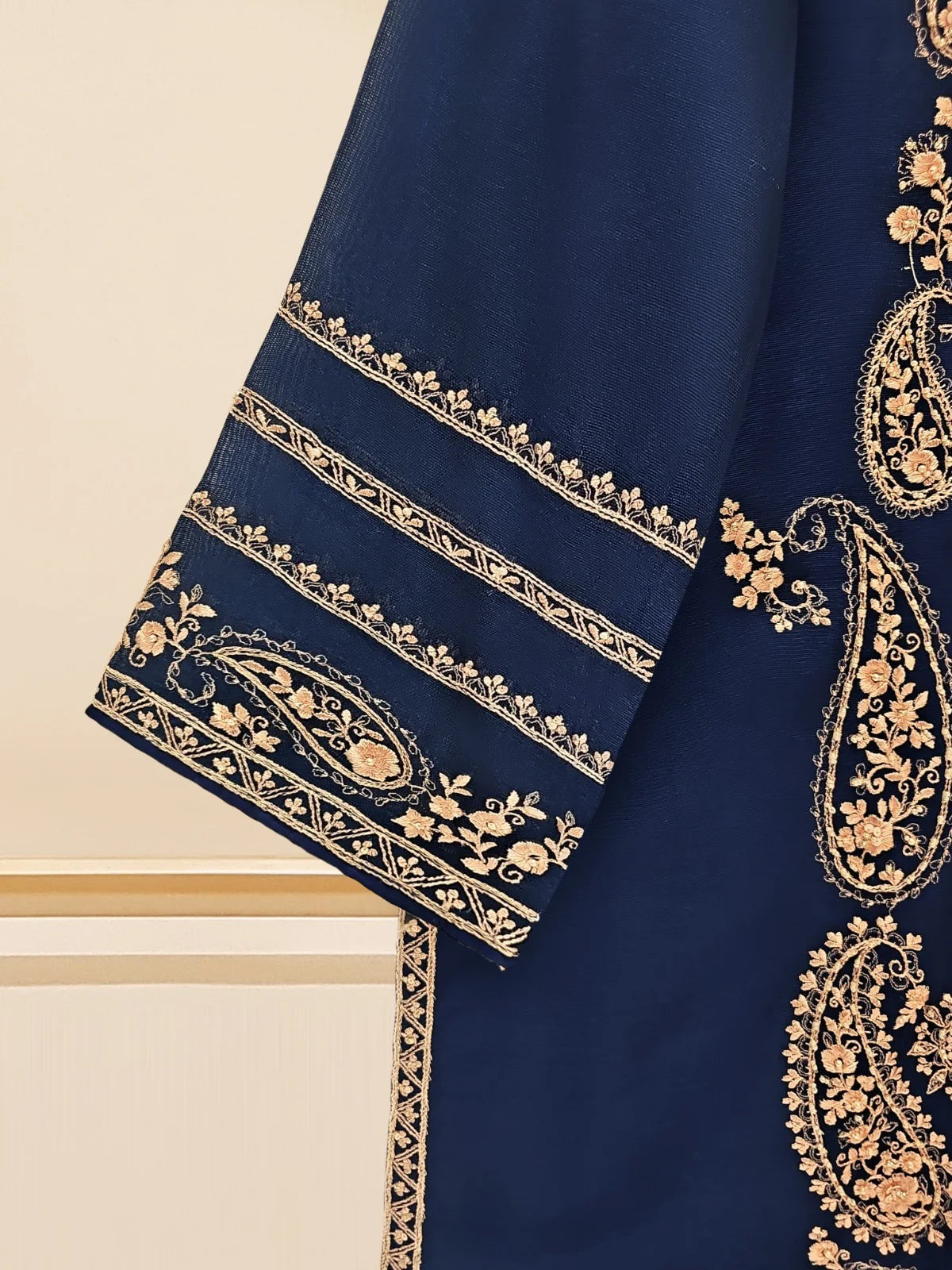 Agha Noor Navy Blue Embroidered Cotton Net 3-Piece Suit