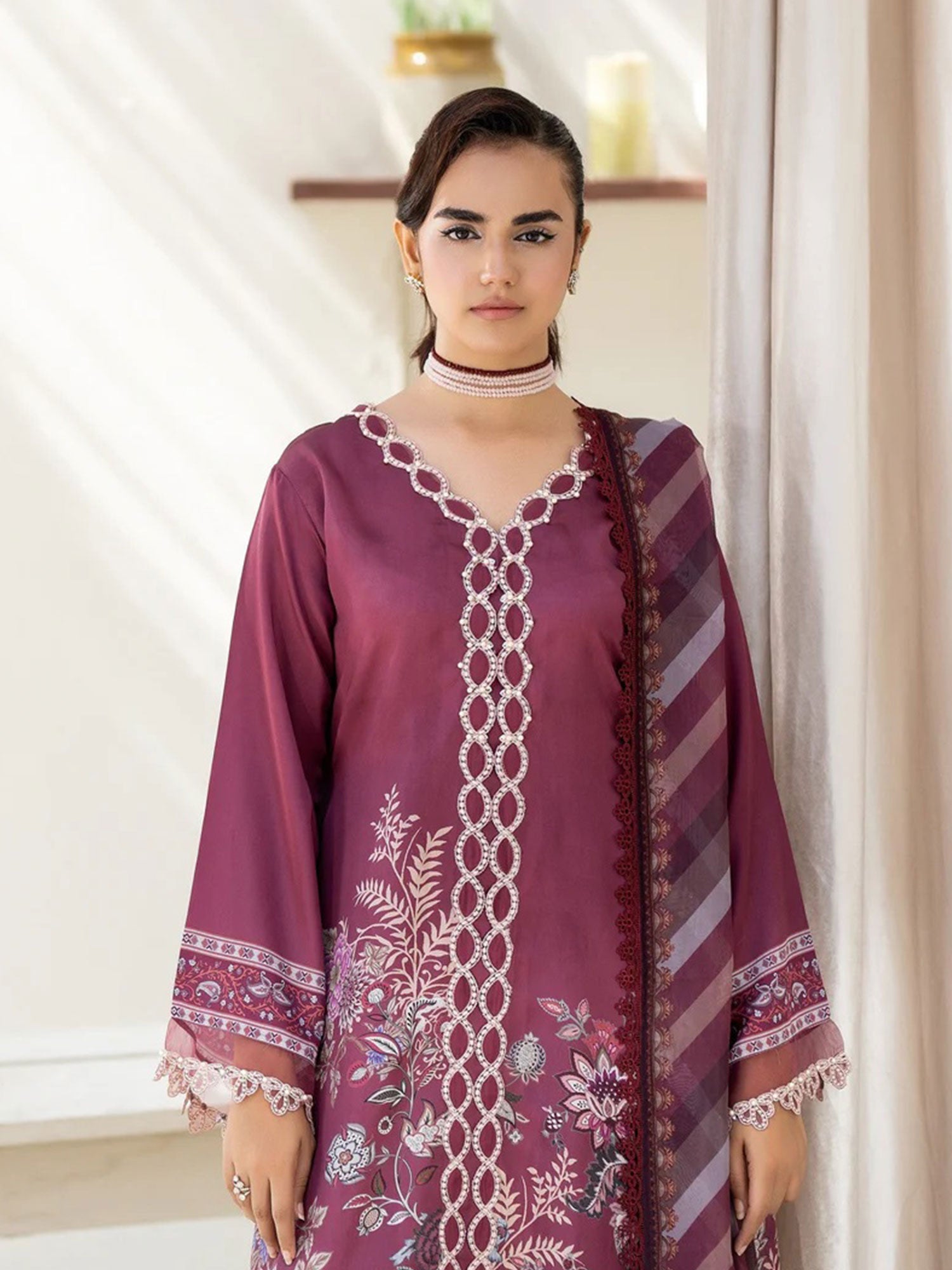 Ally's Plum Shamoz Silk Embroidered 3-Piece Suit (DGP-241)