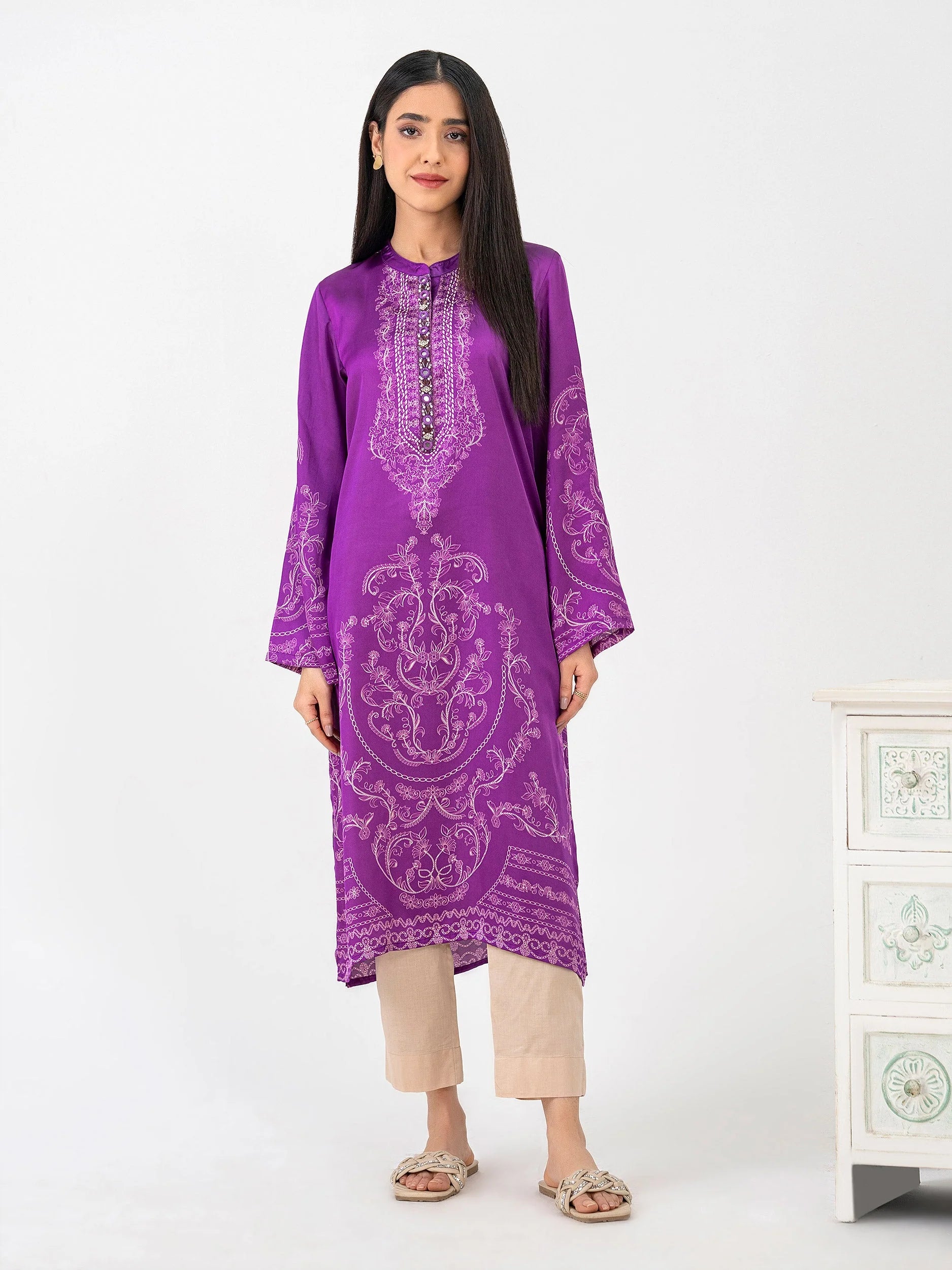 Limelight Magenta Silk Embellished Shirt (P9374SH)