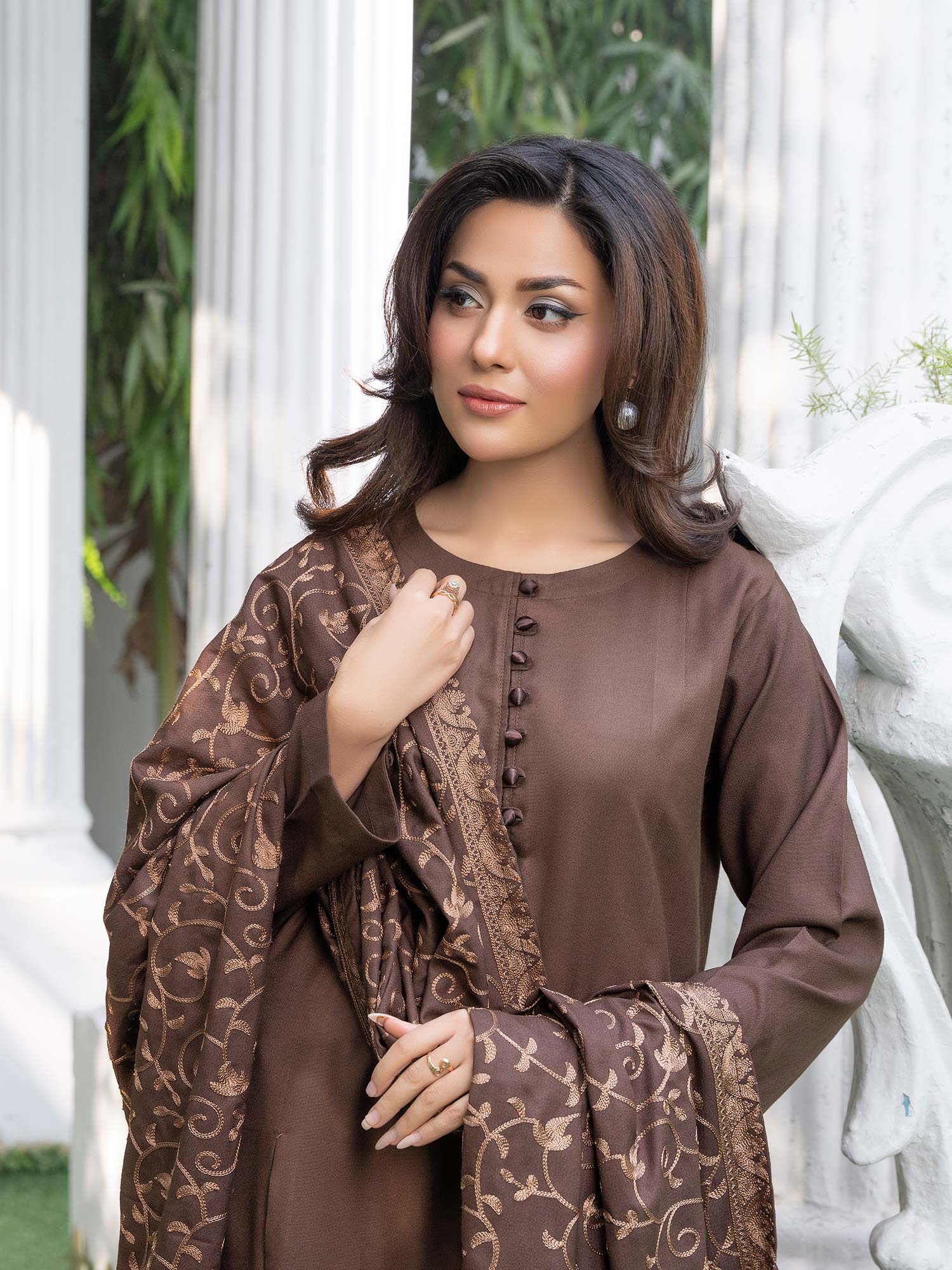 Raniya.H "Noor Bano" Winter Dhanak Suit with Shawl - Brown