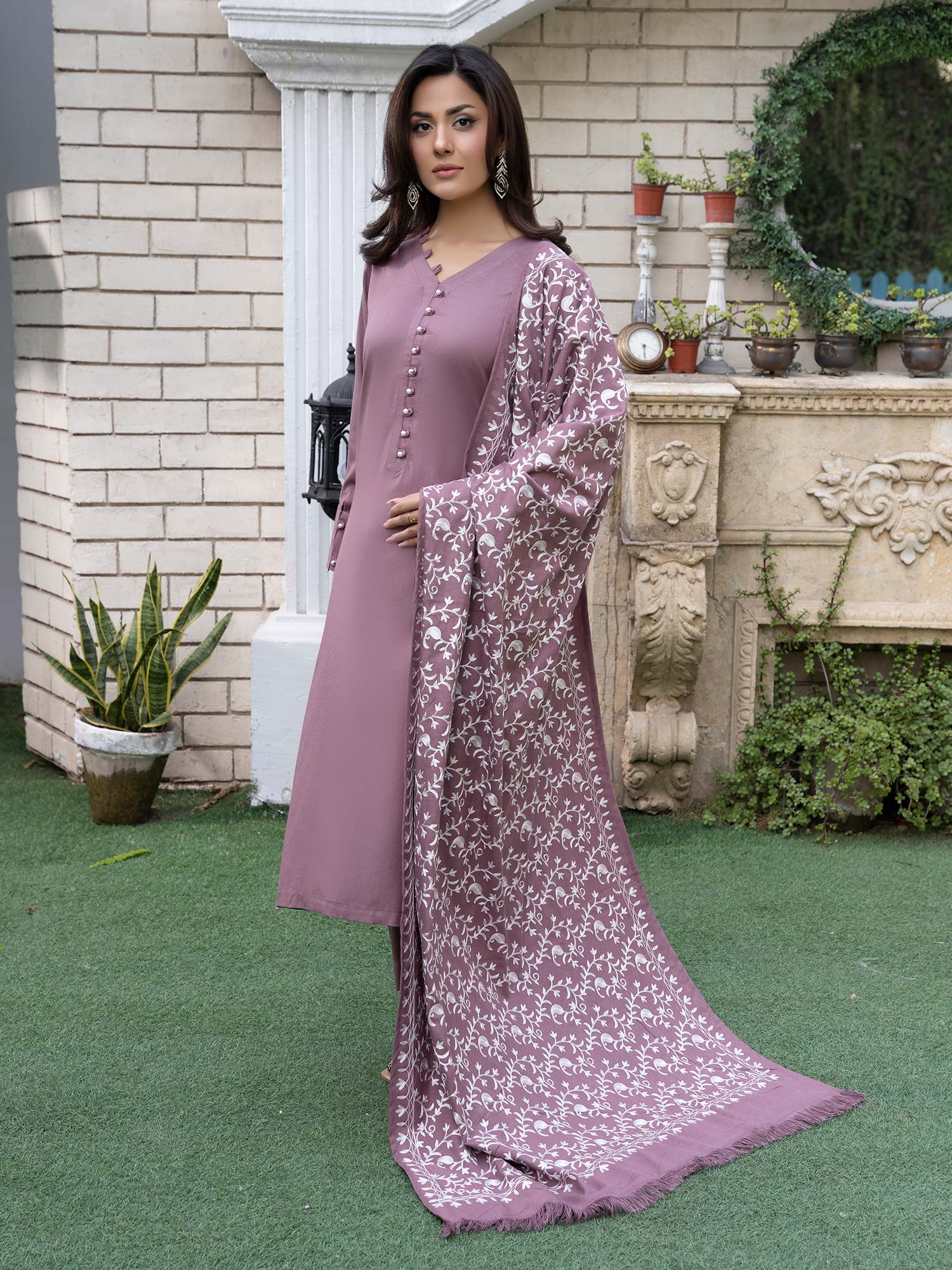 Raniya.H "Noor Bano" Winter Dhanak Suit with Shawl - Mauve