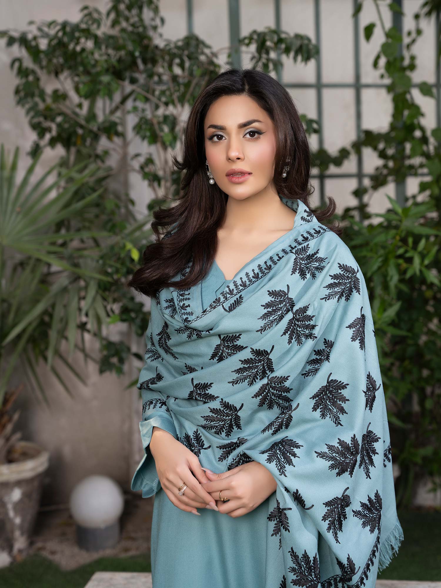 Raniya.H "Noor Bano" Winter Dhanak Suit with Shawl - Aqua