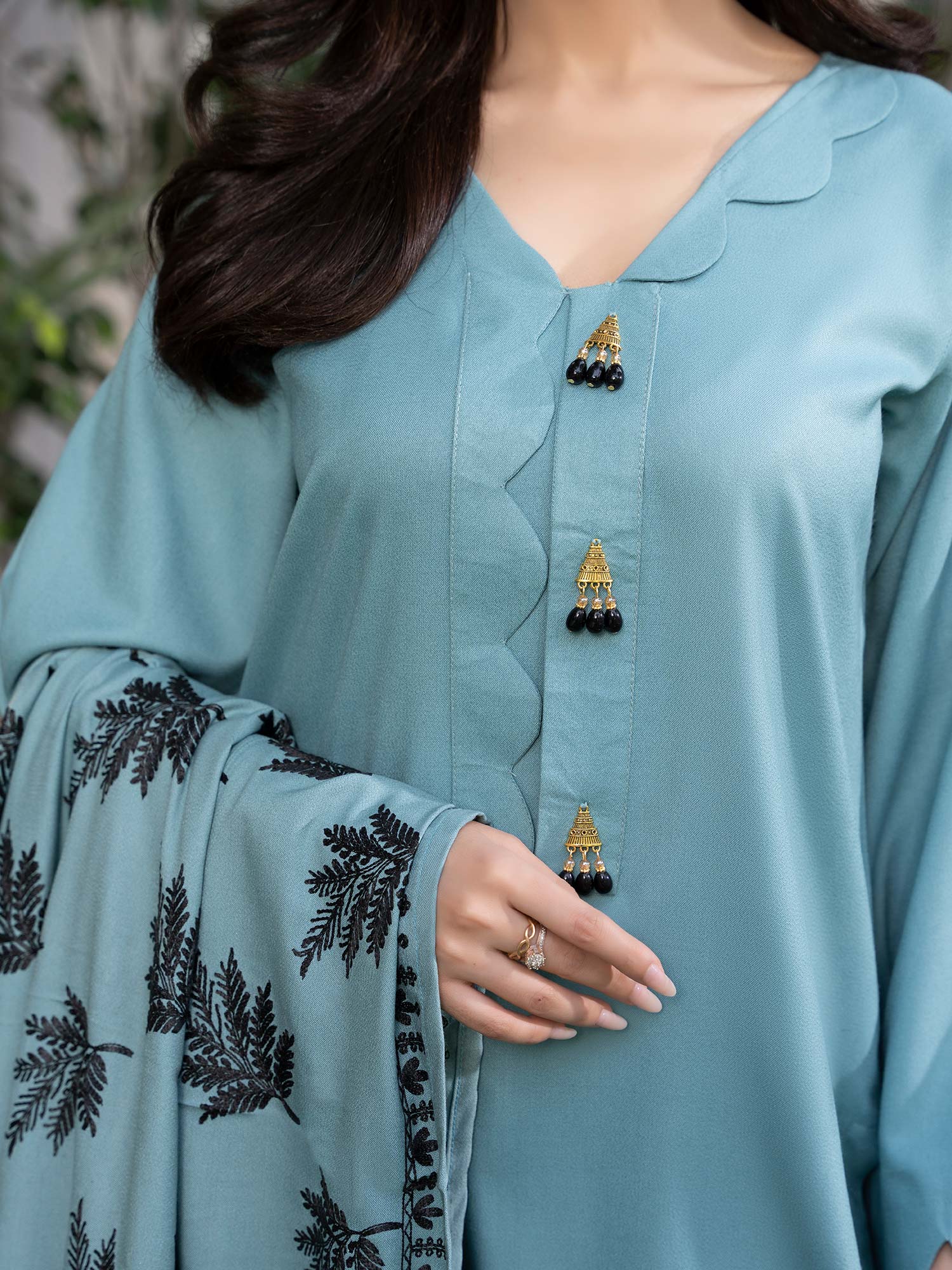 Raniya.H "Noor Bano" Winter Dhanak Suit with Shawl - Aqua