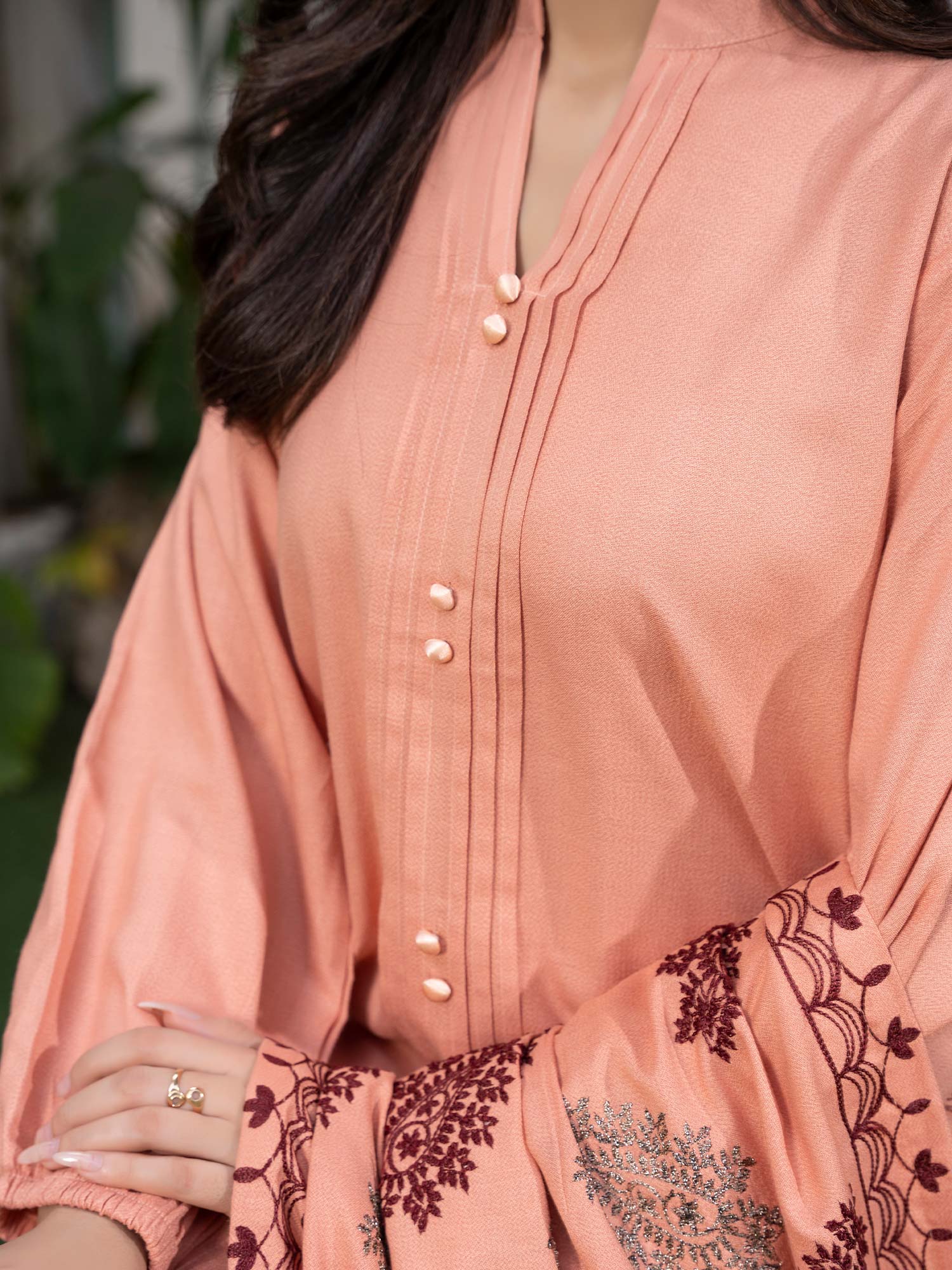 Raniya.H "Noor Bano" Winter Dhanak Suit with Shawl - Peach