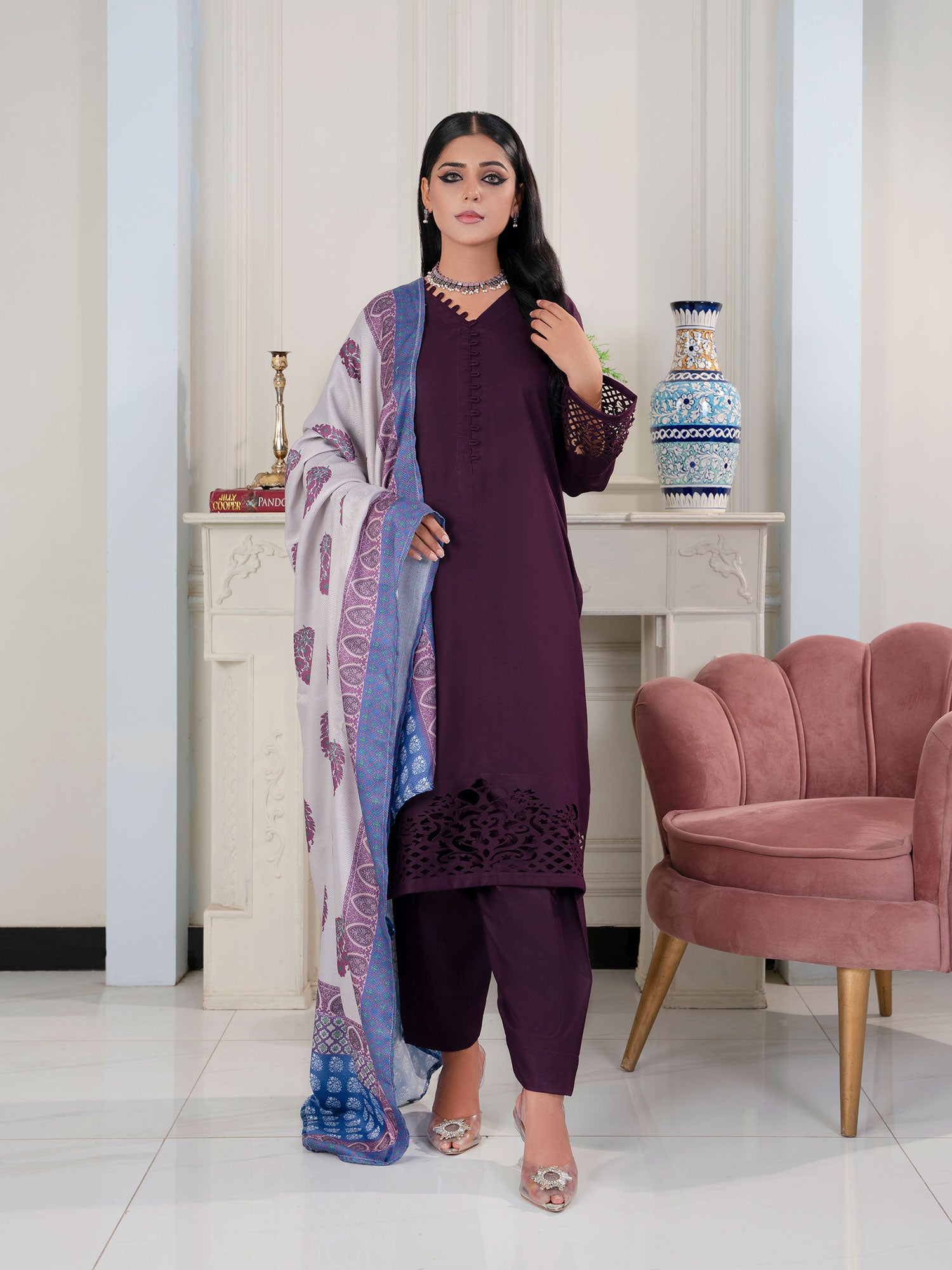 Raniya.H "Zarreen" Dhanak Laserkari 3-Piece Suit - Roshni