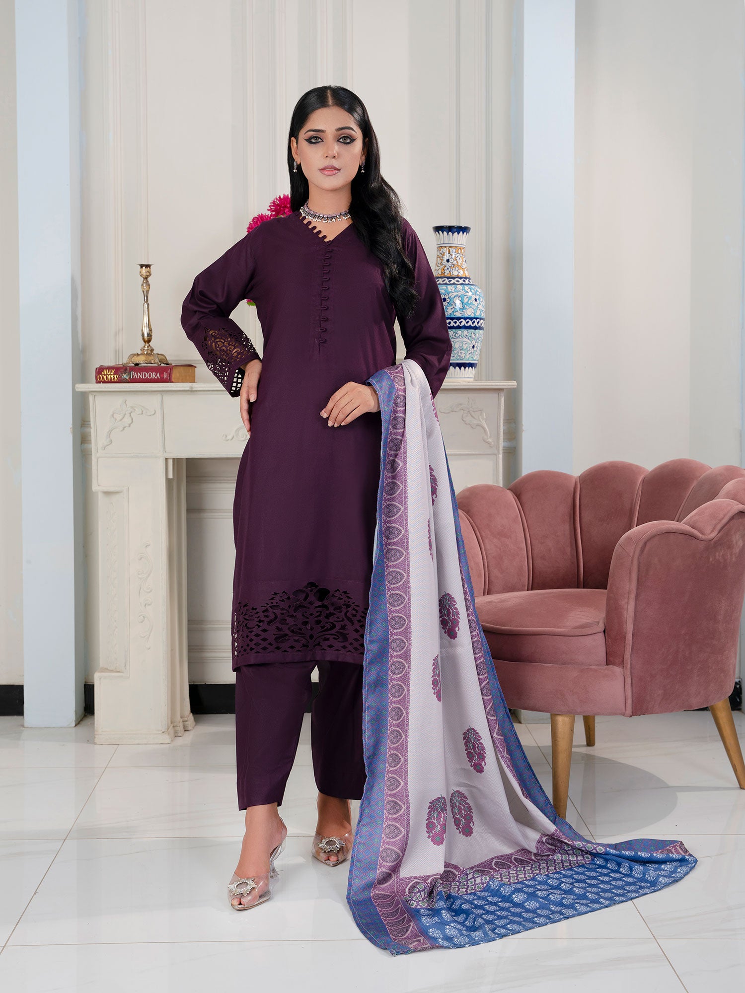 Raniya.H "Zarreen" Dhanak Laserkari 3-Piece Suit - Roshni