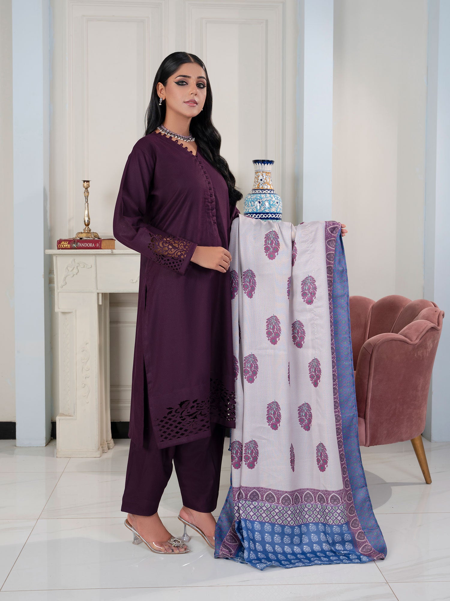 Raniya.H "Zarreen" Dhanak Laserkari 3-Piece Suit - Roshni