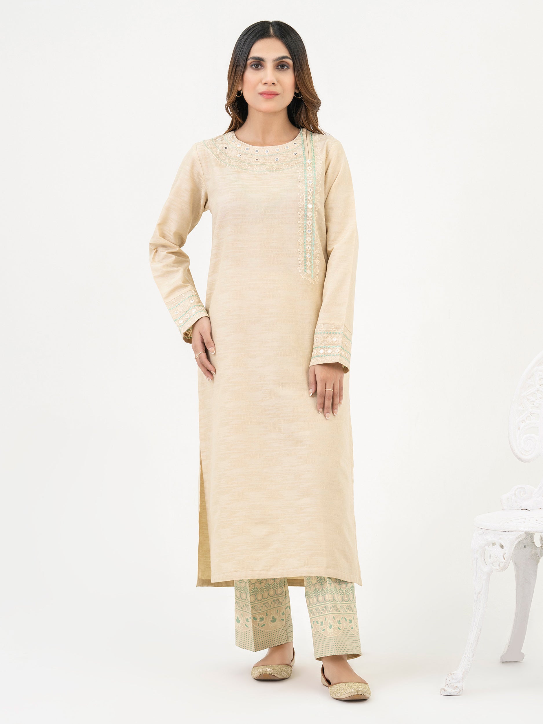 Limelight Beige Jacquard Embroidered 2-Piece Suit (P8024SU)