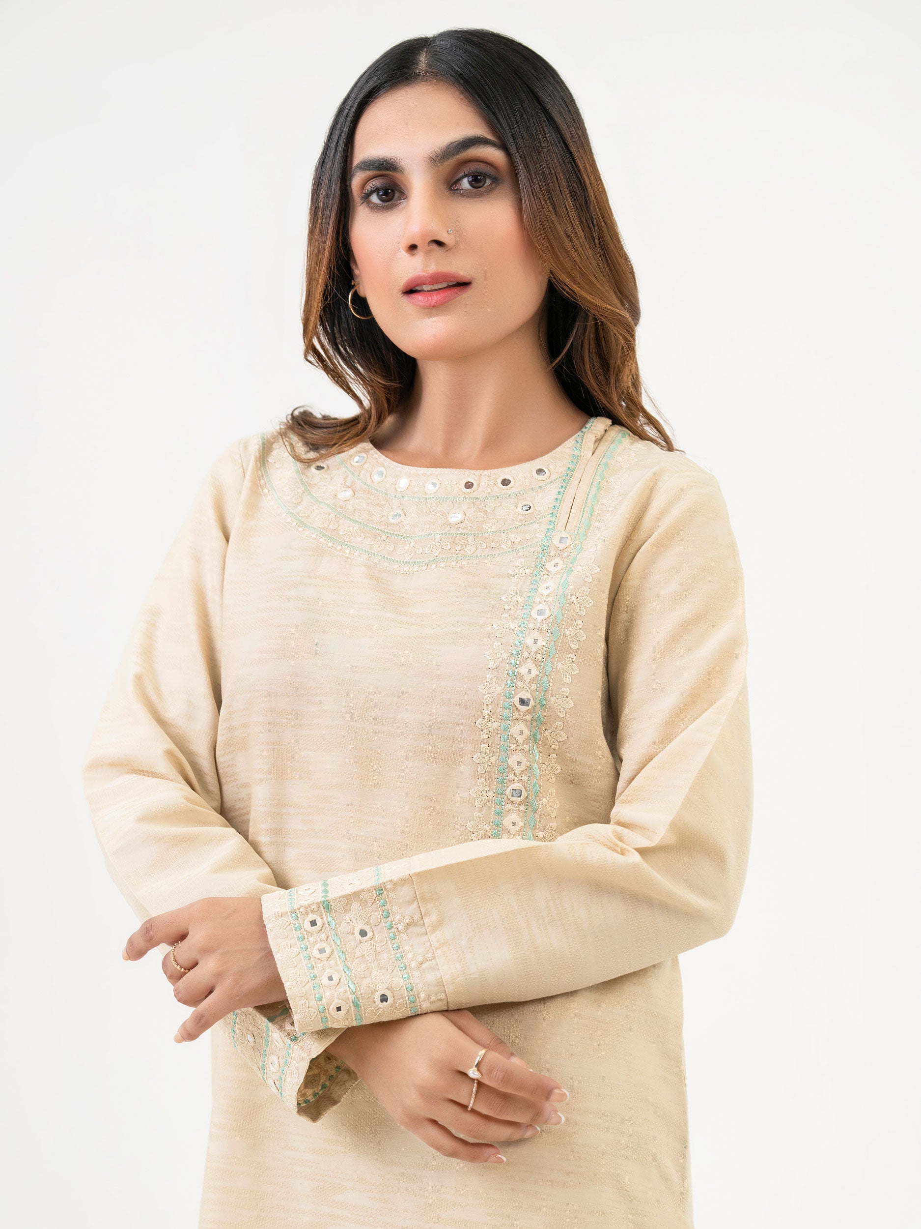 Limelight Beige Jacquard Embroidered 2-Piece Suit (P8024SU)