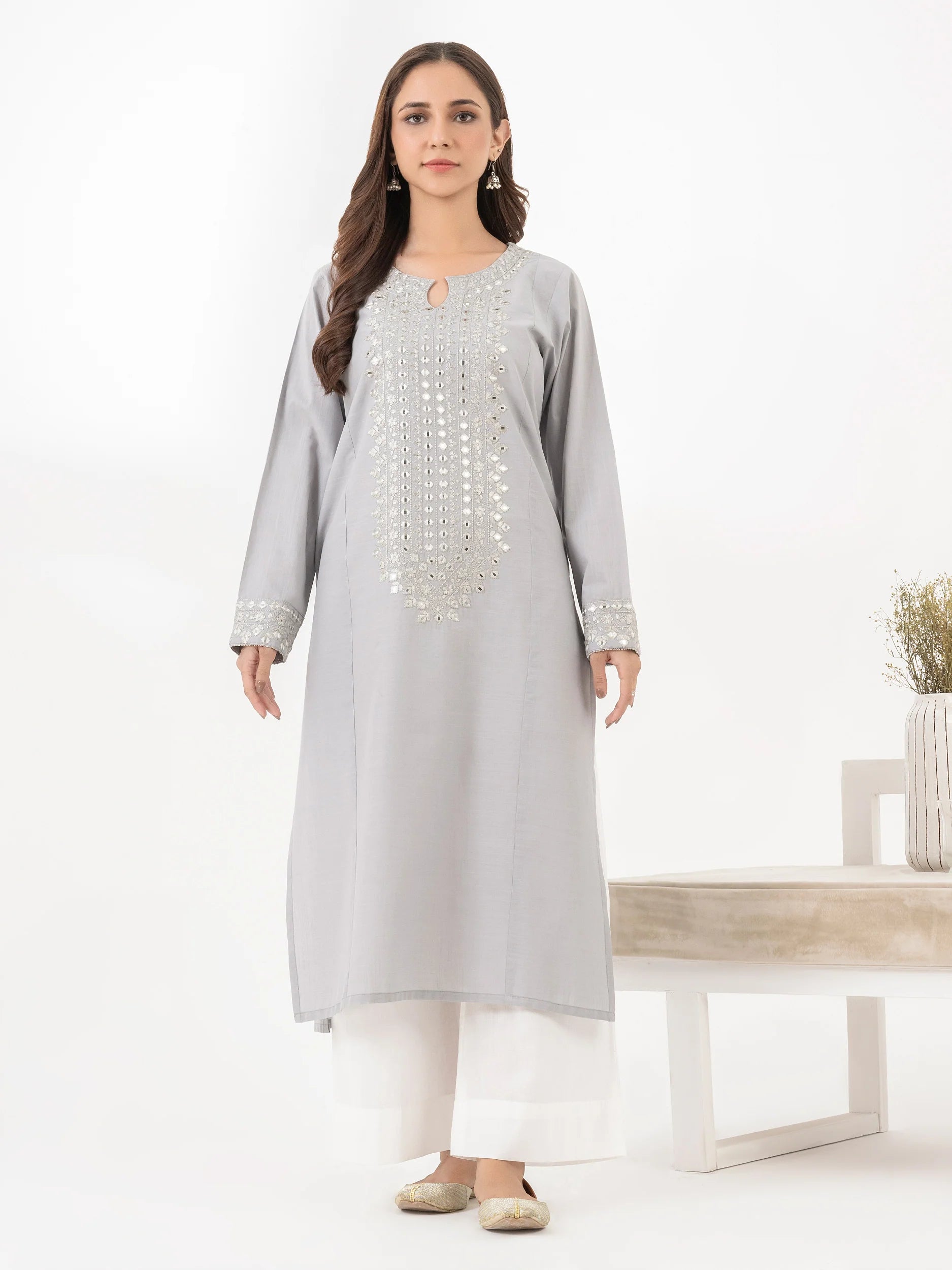 Limelight Grey Lawn Embroidered Shirt (P9898SH)