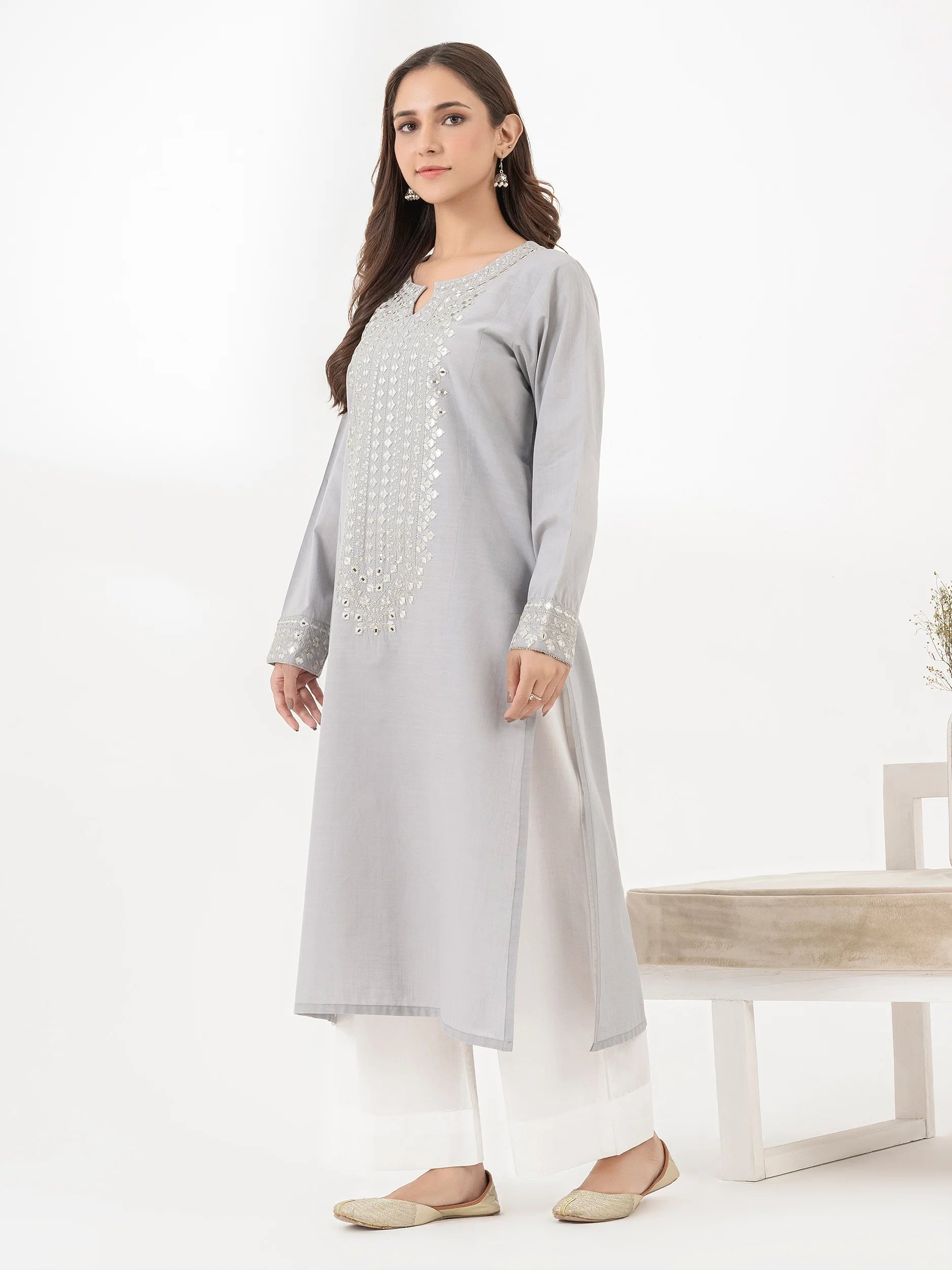 Limelight Grey Lawn Embroidered Shirt (P9898SH)