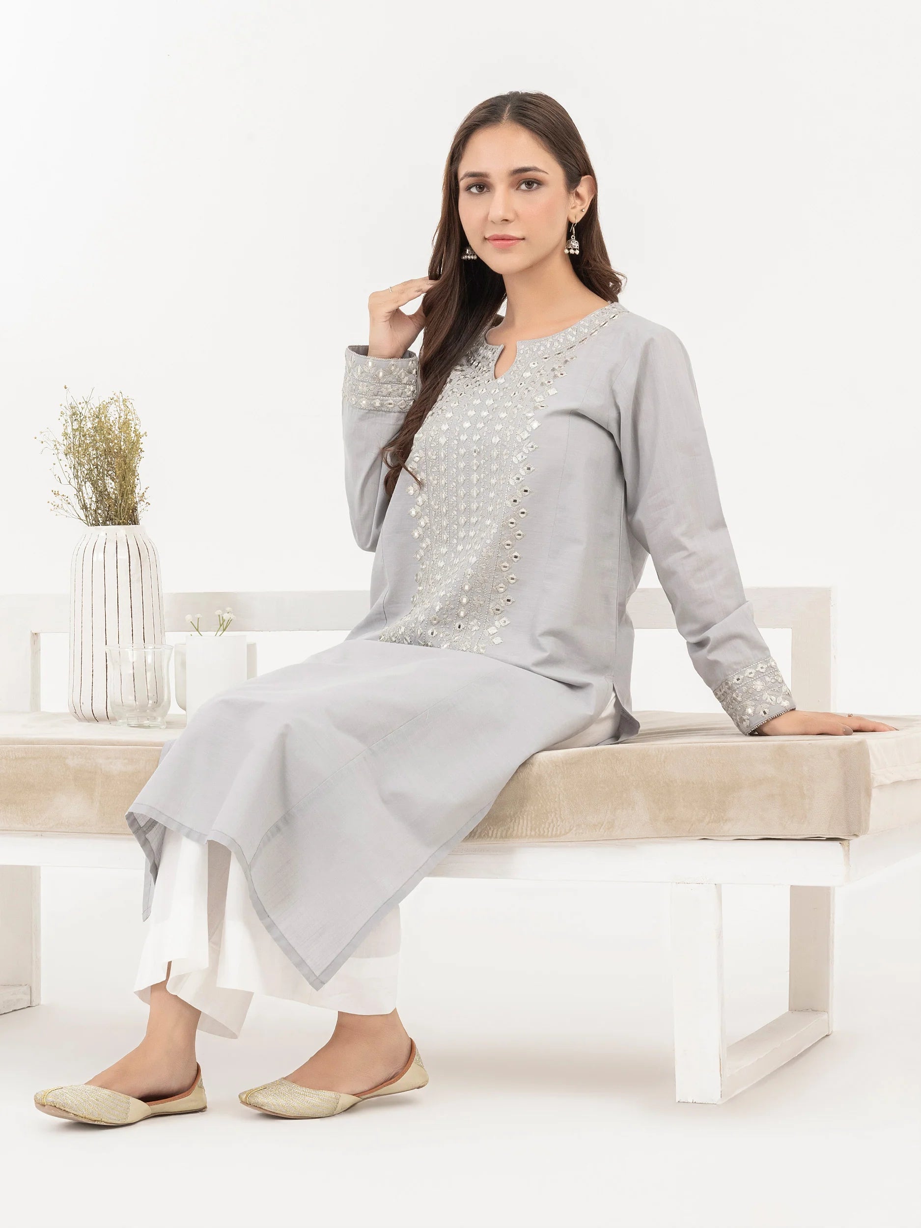 Limelight Grey Lawn Embroidered Shirt (P9898SH)