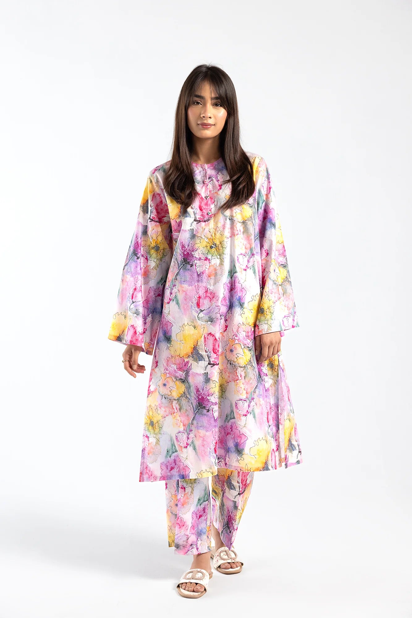 Ethnic Pink Hues Floral Printed 2-Piece Lawn Suit