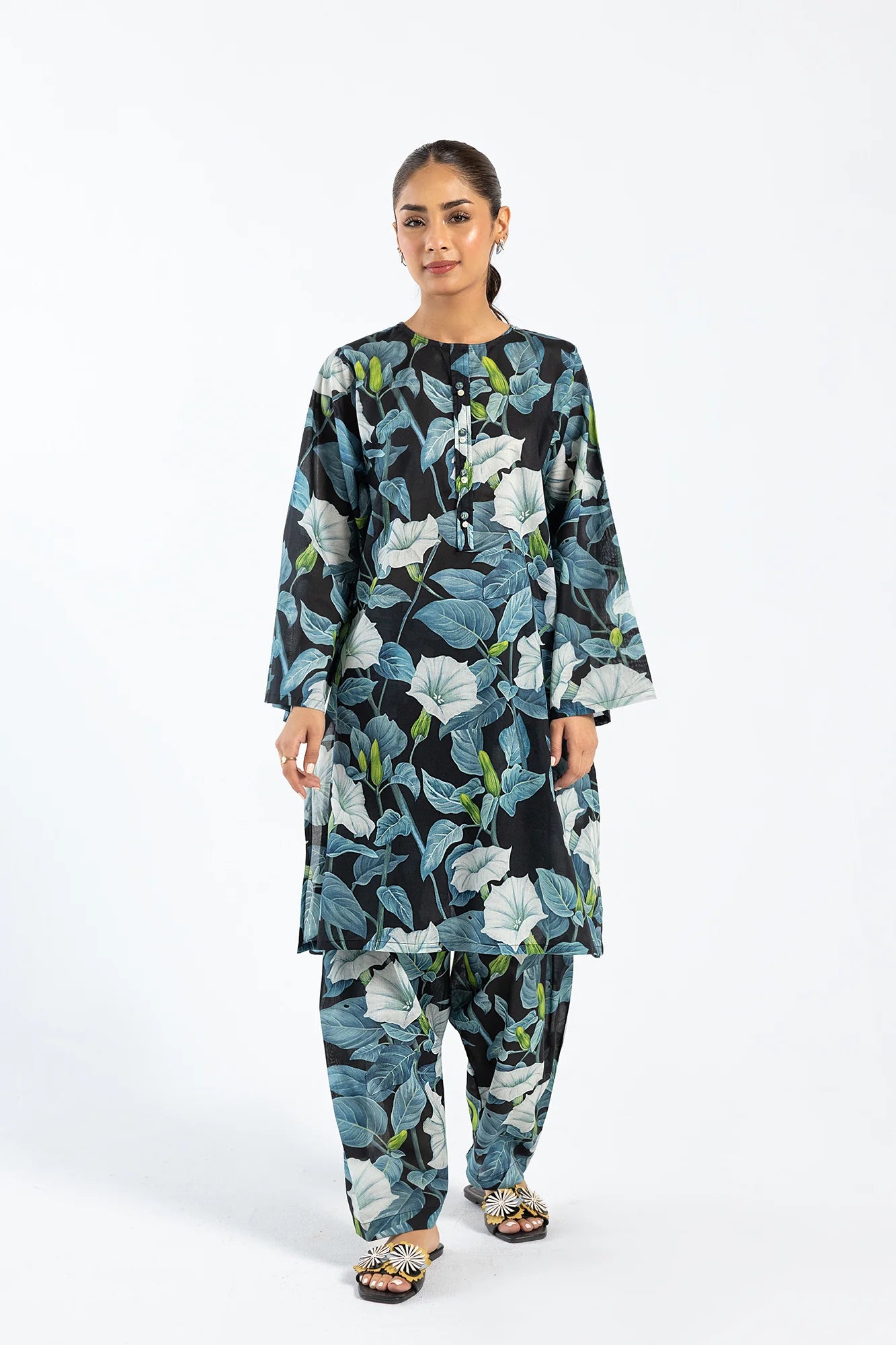 Ethnic Black & Green Printed 2-Piece Lawn Suit