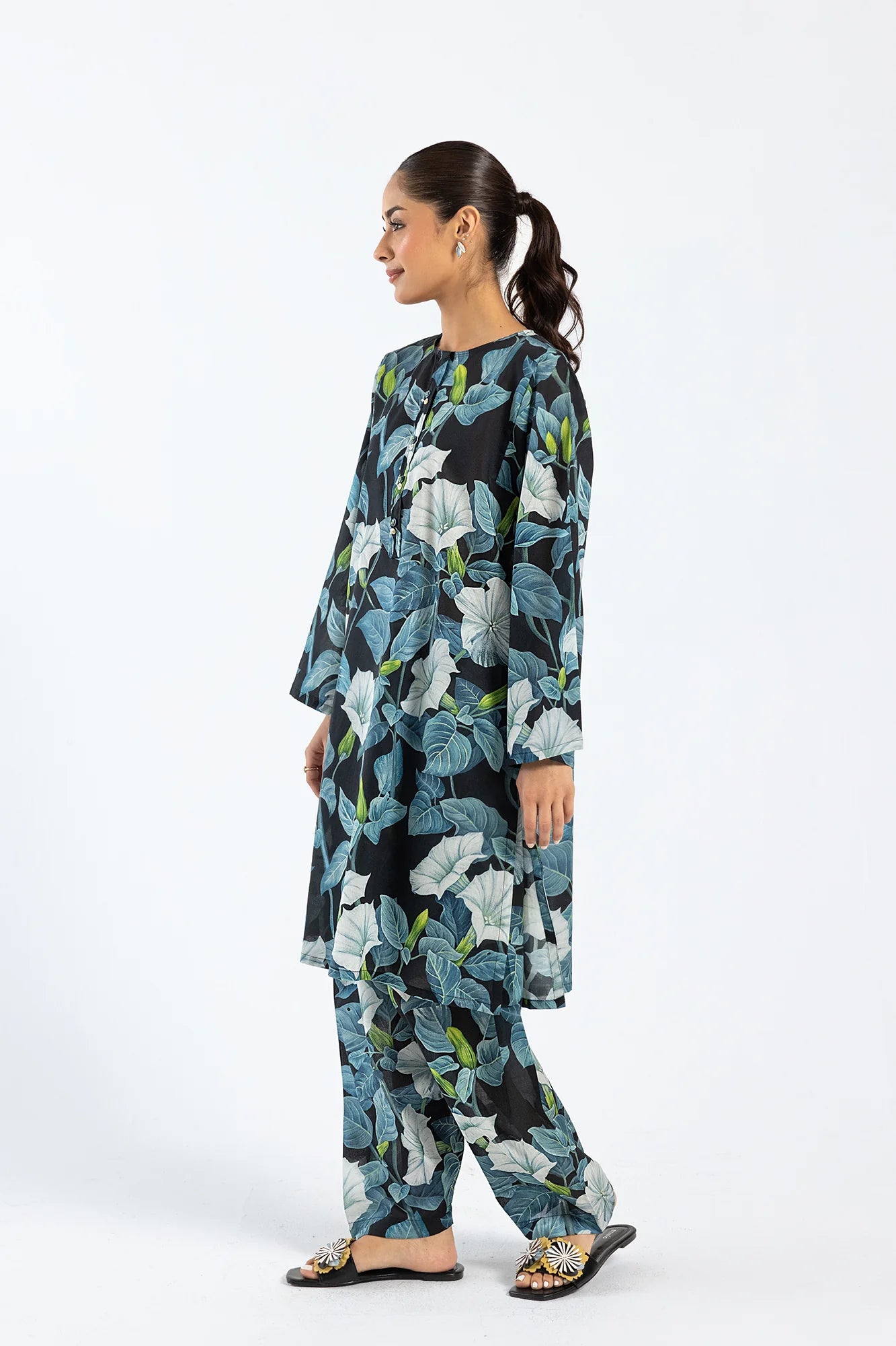 Ethnic Black & Green Printed 2-Piece Lawn Suit