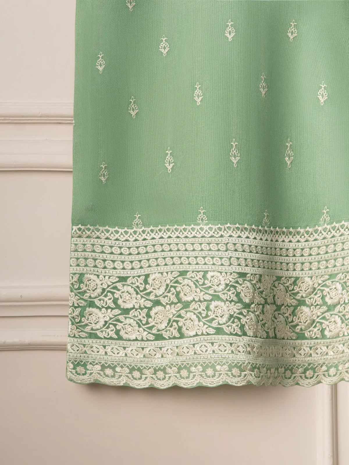 Agha Noor Pista Green Embroidered Cotton Net 3-Piece Suit