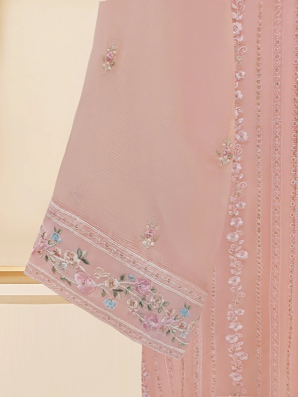 Agha Noor Pink Embroidered Chiffon 3-Piece Suit