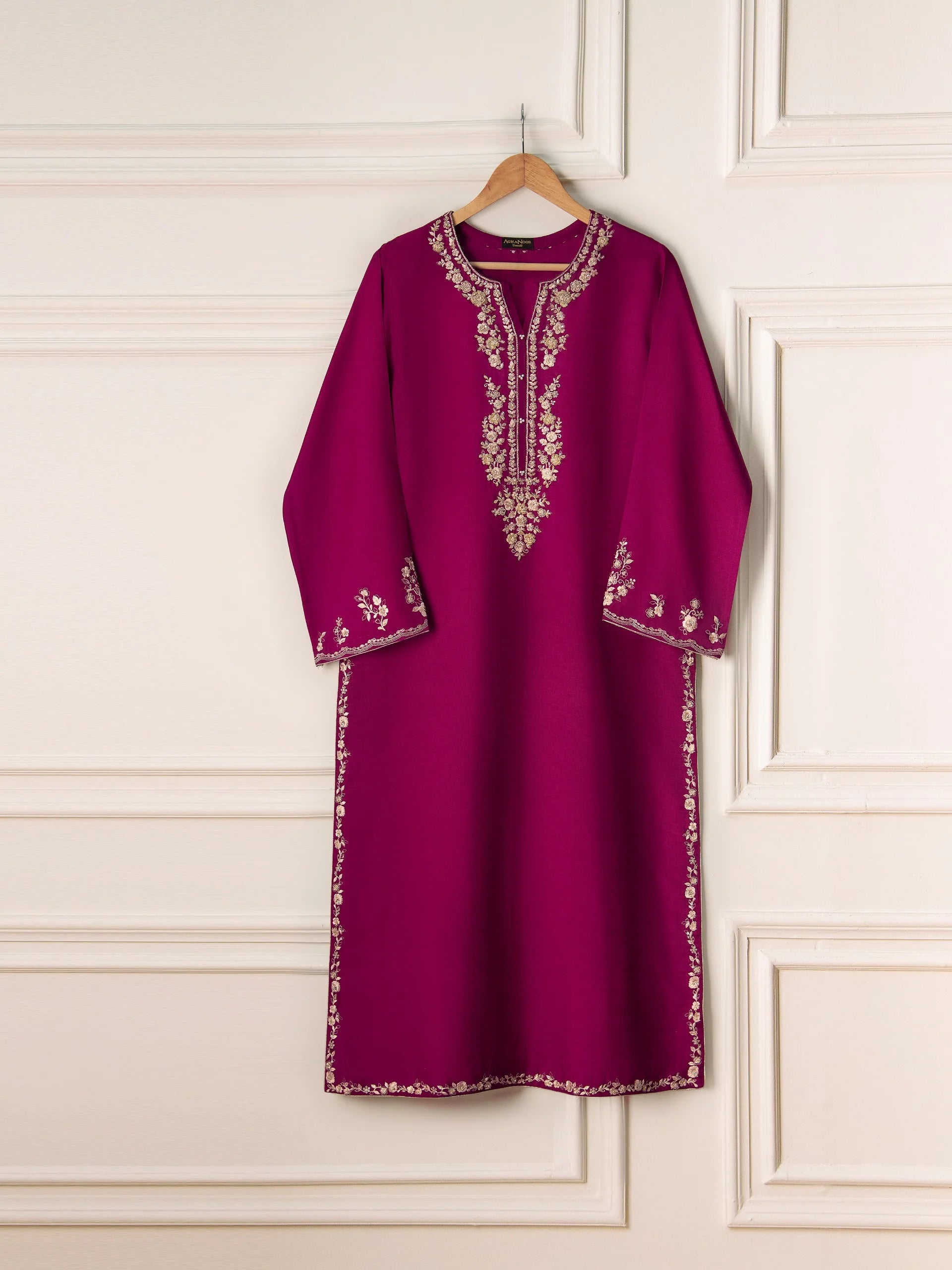 Agha Noor Magenta Embroidered Korean Silk 2-Piece (Shirt + Trouser)