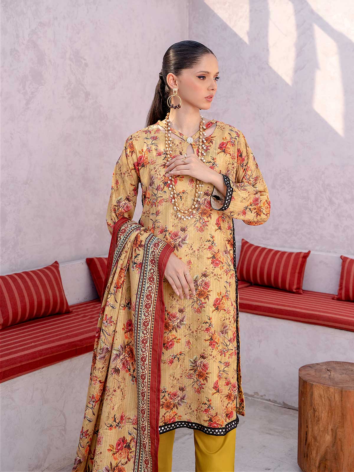 Raniya.H "Gul Bahaar" Cotton 3-Piece Suit - Mustard