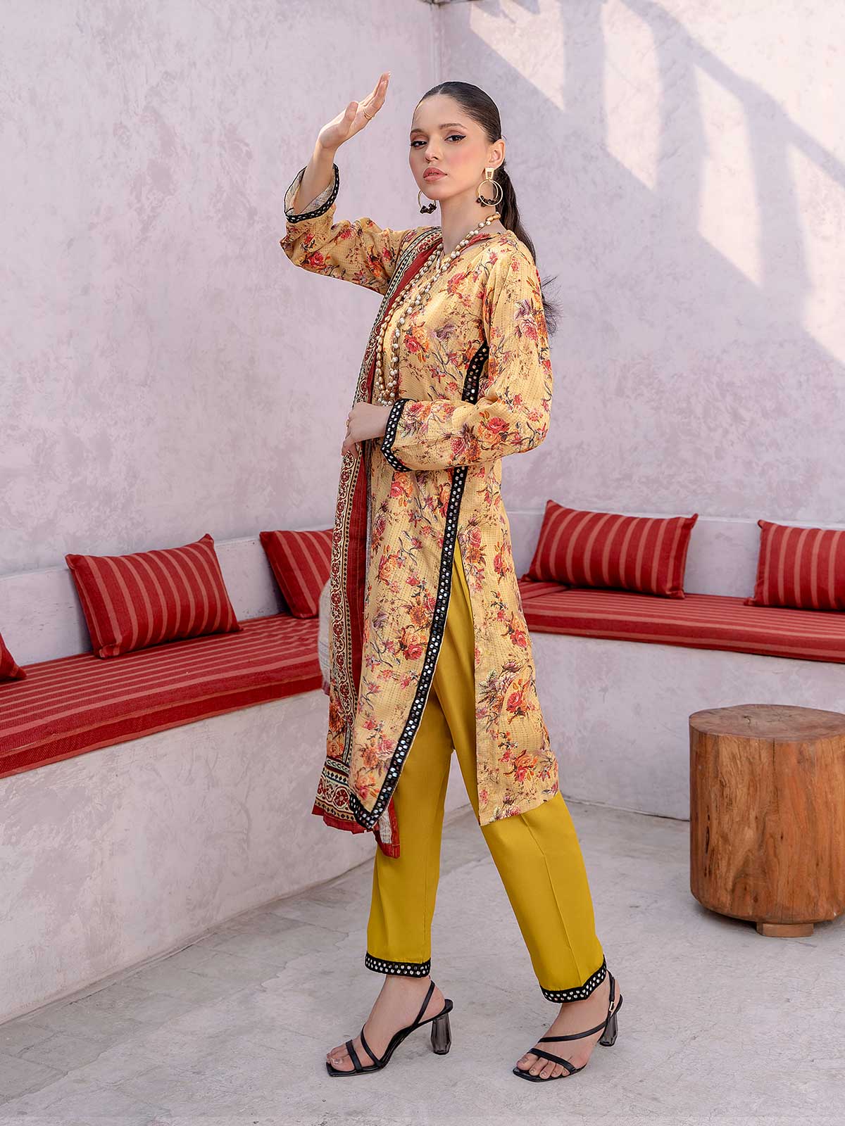 Raniya.H "Gul Bahaar" Cotton 3-Piece Suit - Mustard