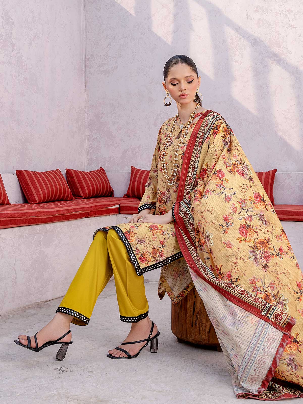 Raniya.H "Gul Bahaar" Cotton 3-Piece Suit - Mustard