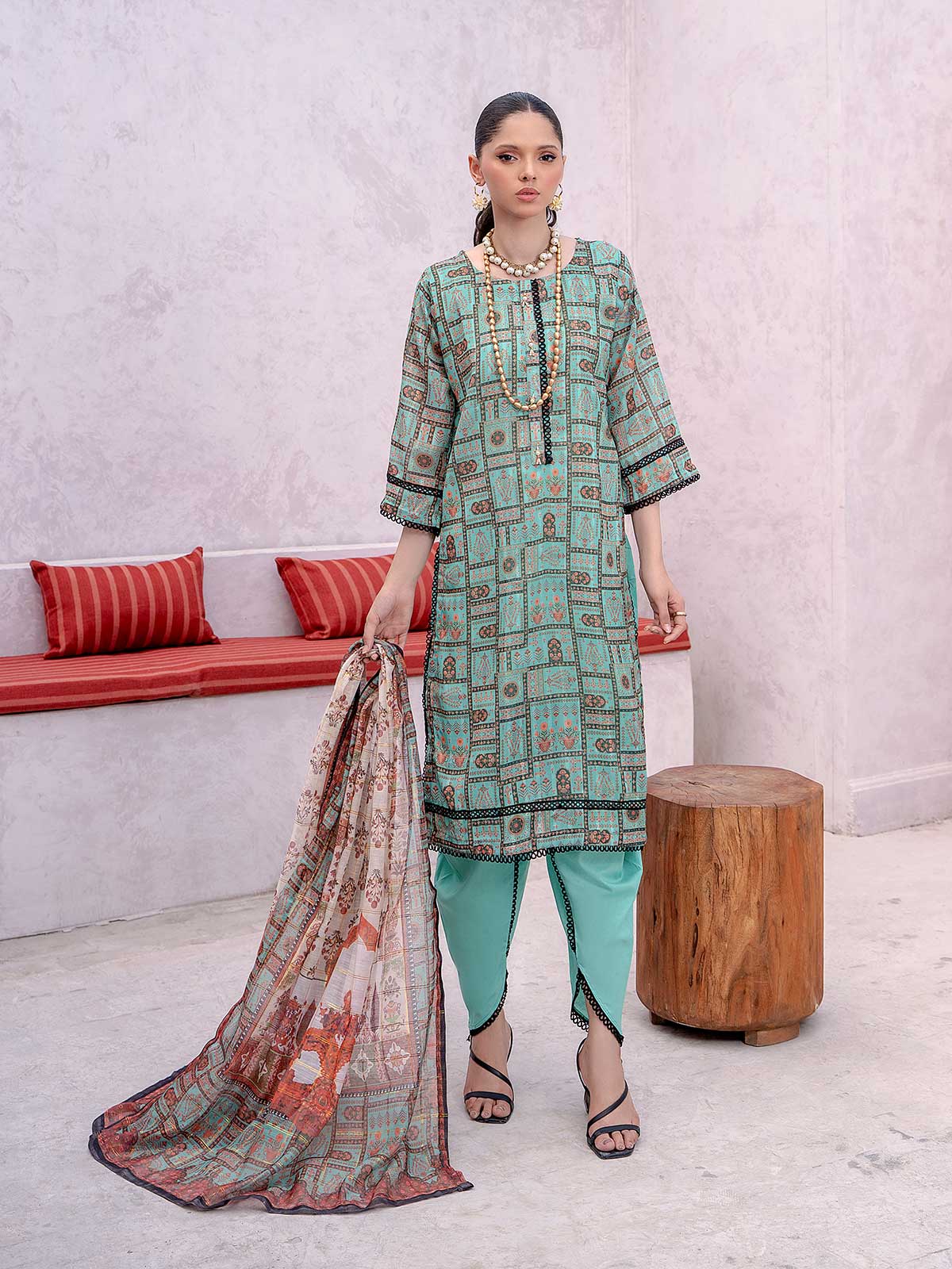 Raniya.H "Gul Bahaar" Cotton 3-Piece Suit - Aqua