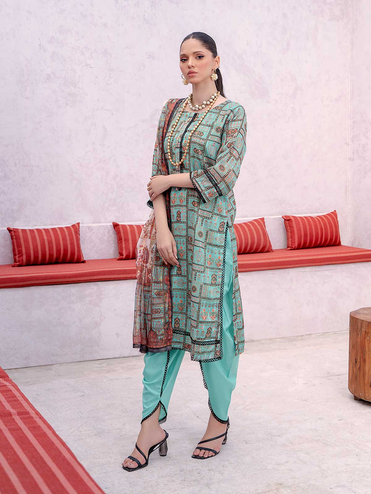 Raniya.H "Gul Bahaar" Cotton 3-Piece Suit - Aqua